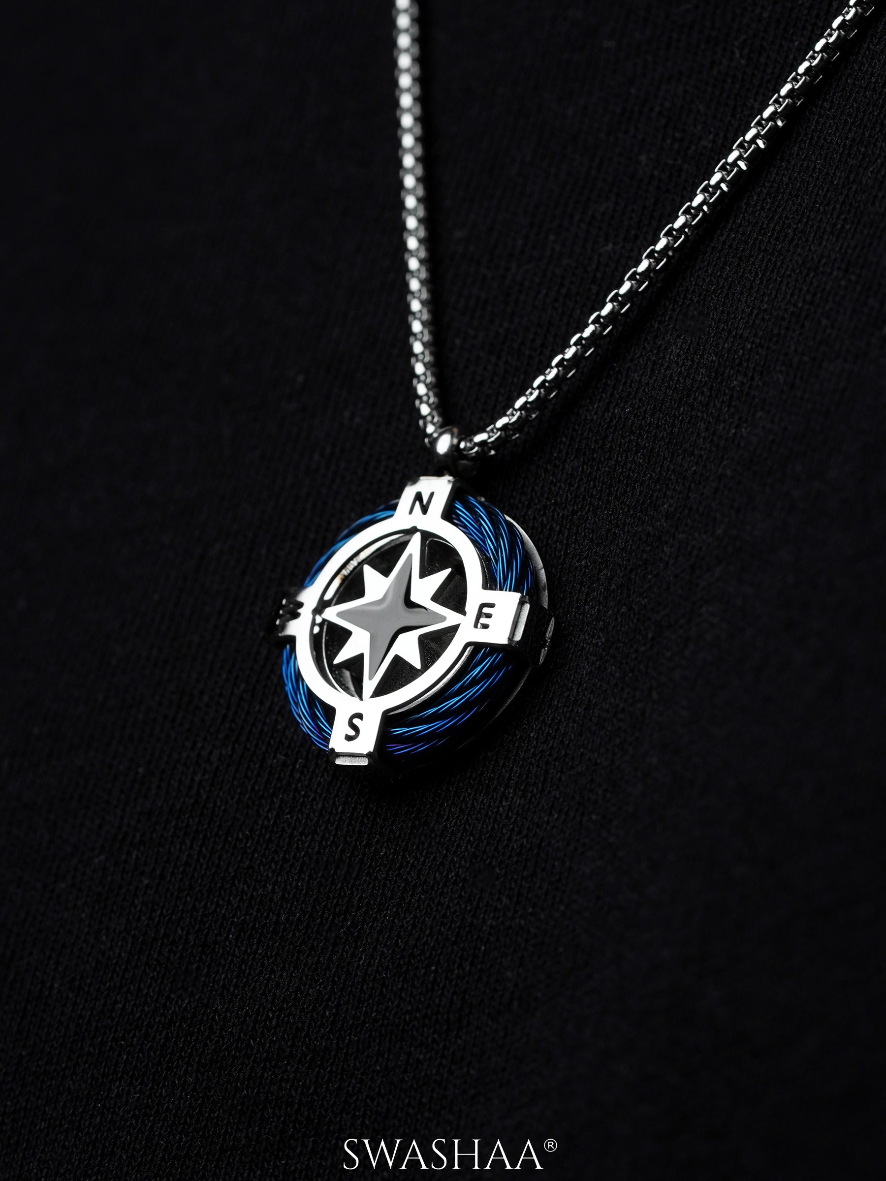 Vance Compass Silver Men's Chain Pendant