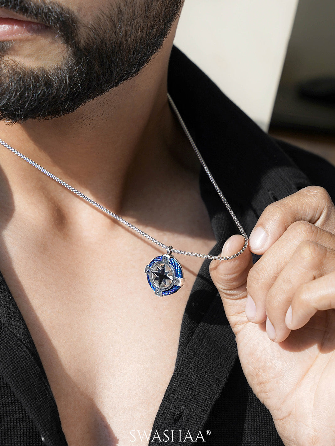 Vance Compass Silver Men's Chain Pendant