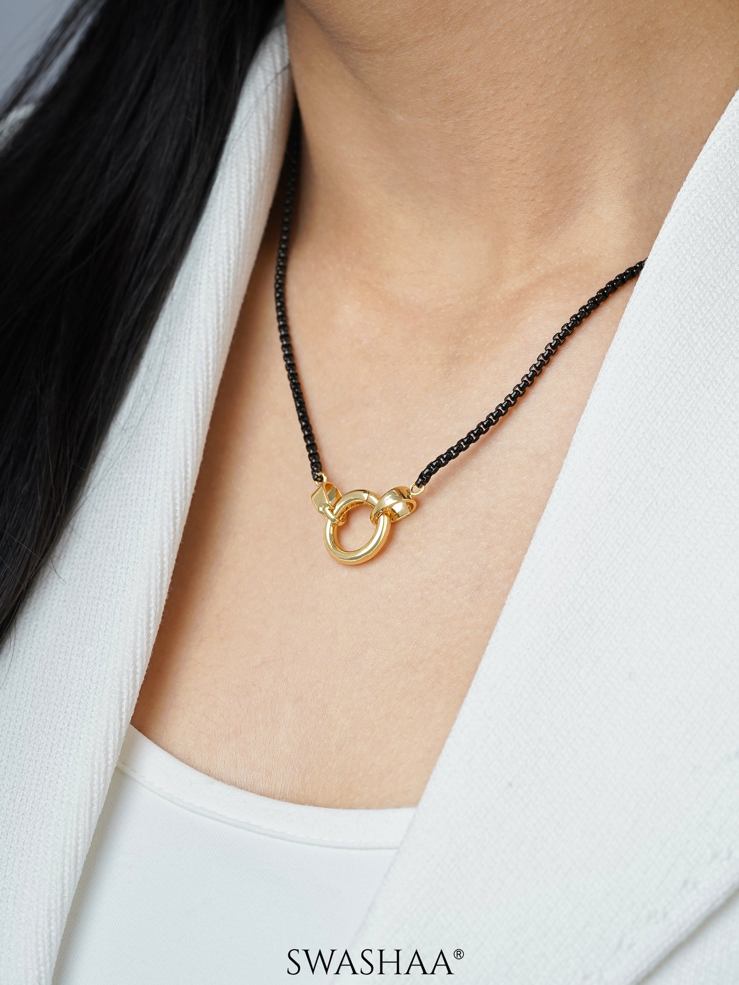 Vangie Eternal Ring Charm Amulate Box Black 18K Gold Plated Chain Pendant Necklace