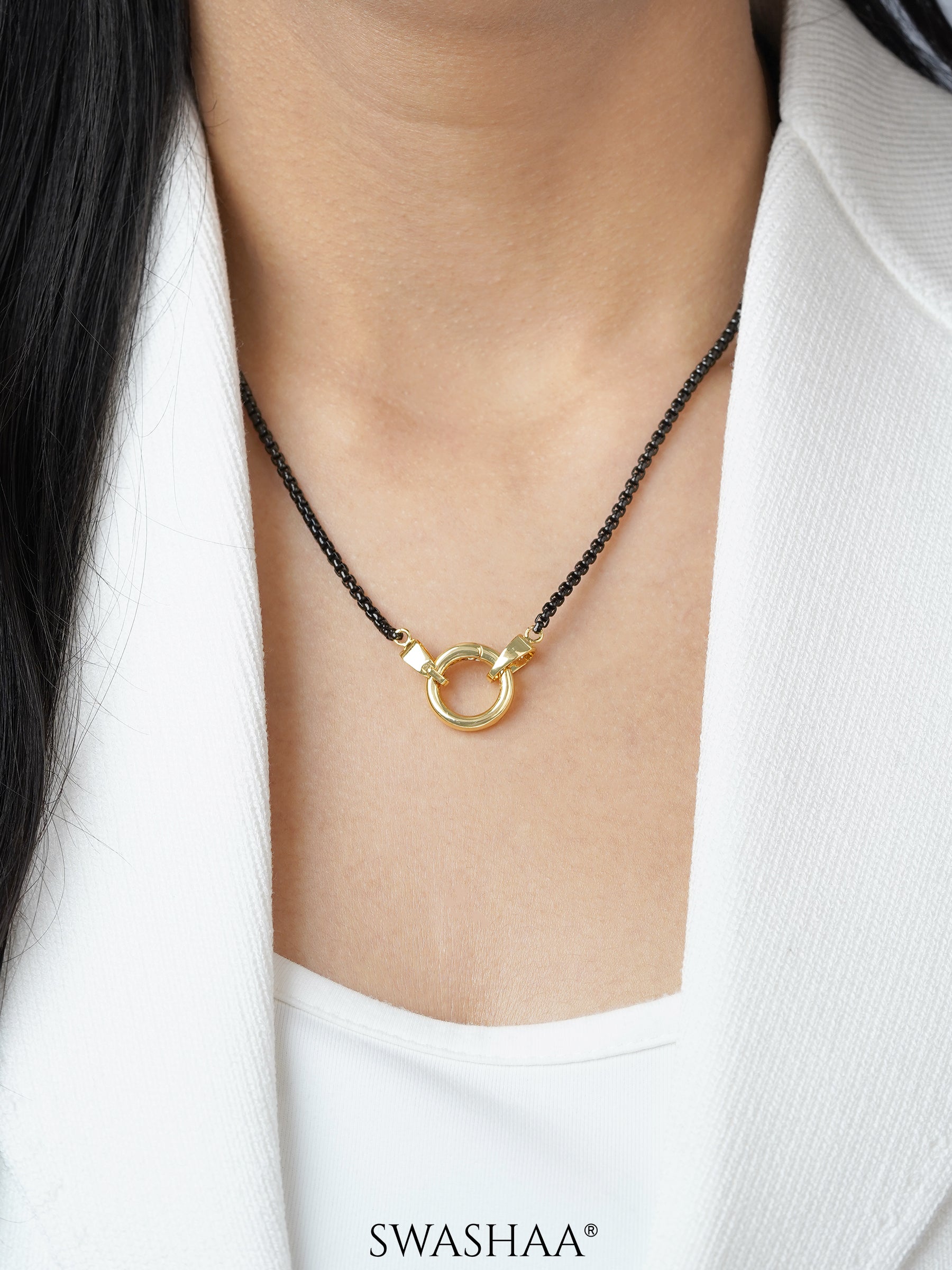 Vangie Eternal Ring Charm Amulate Box Black 18K Gold Plated Chain Pendant Necklace