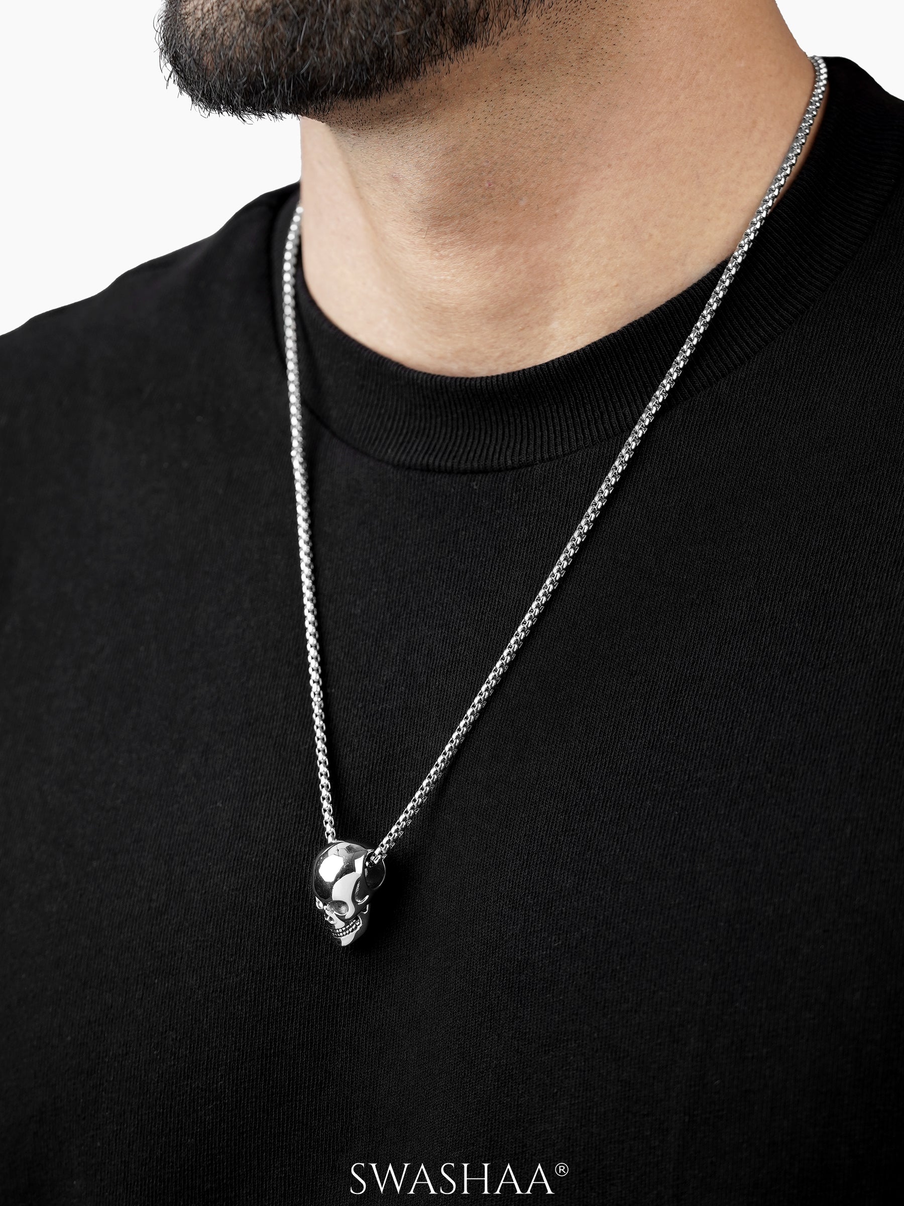 Varek Deathgrin Skull Silver Men's Chain Pendant