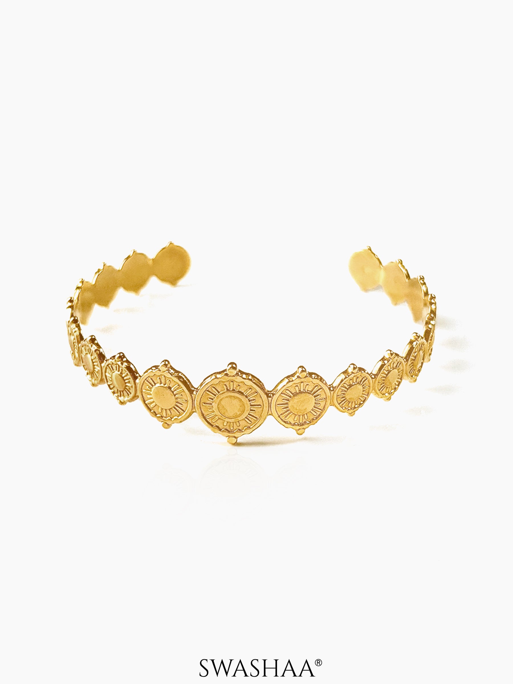 Veda Circle Texture 18K Gold Plated Cuff Bracelet