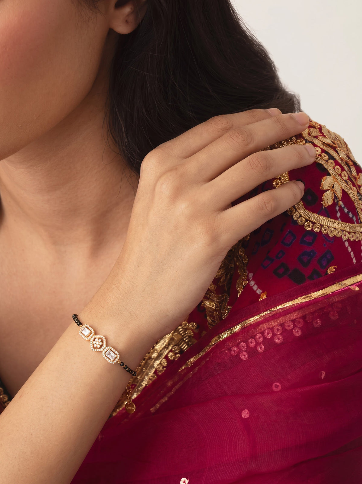 Vedanti Diamond Solitaire 18K Gold Plated Women's Mangalsutra Bracelet