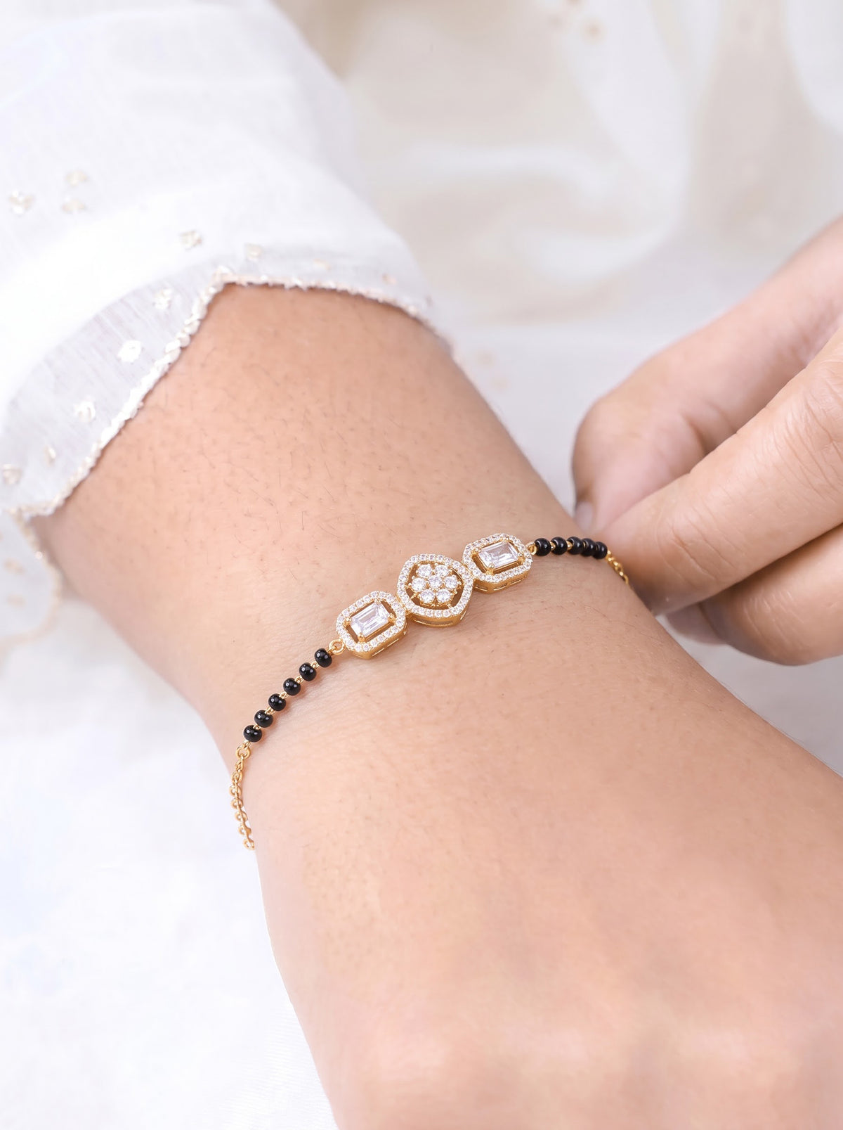 Vedanti Diamond Solitaire 18K Gold Plated Women's Mangalsutra Bracelet
