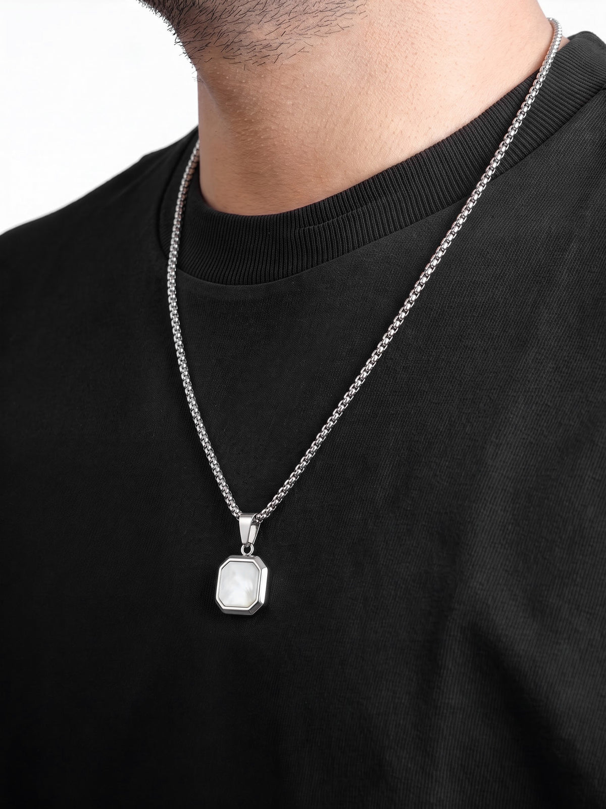 Velcor Square Geometric Silver Men's Chain Pendant Necklaces
