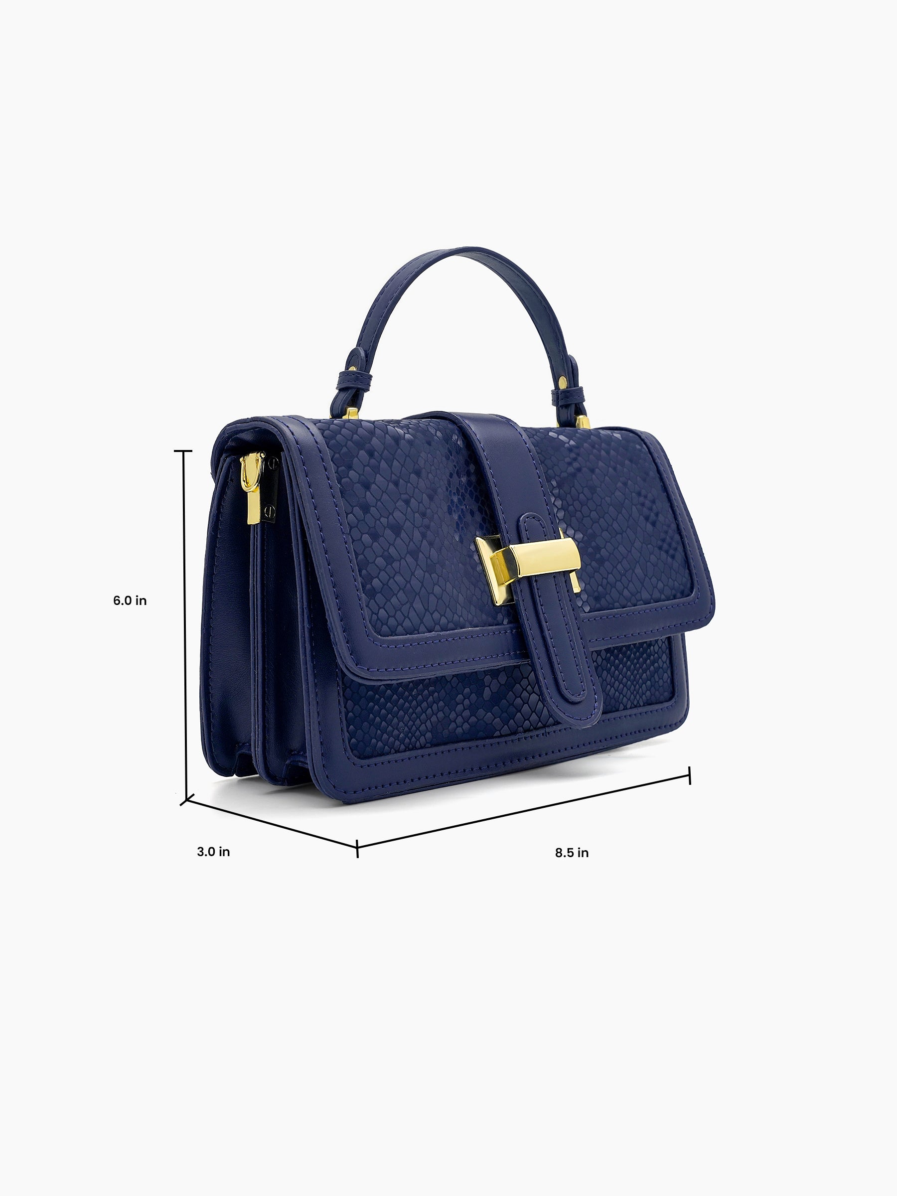 Velmira Navy Blue Luxe Flap Bag - Swashaa