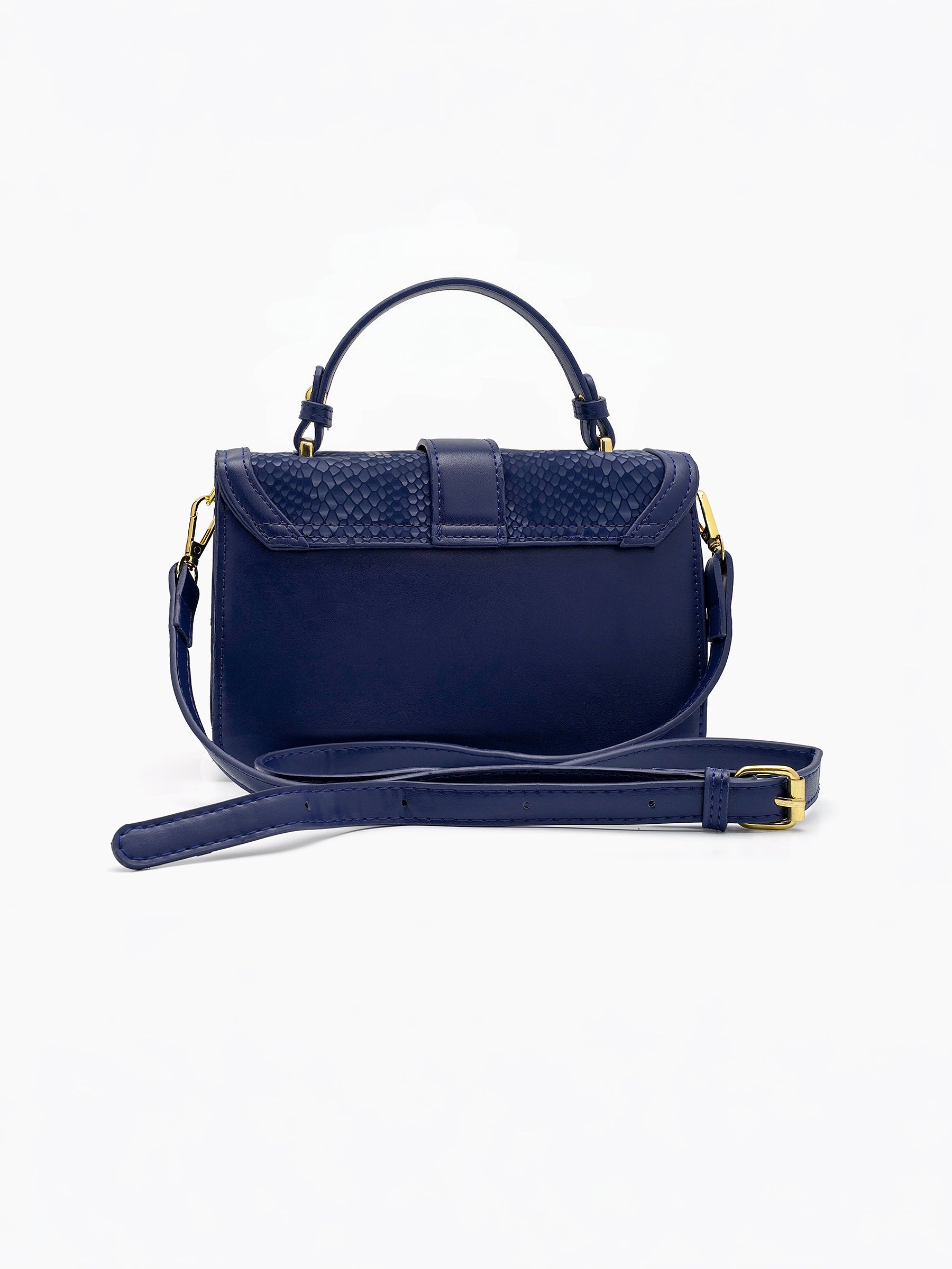 Velmira Navy Blue Luxe Flap Bag - Swashaa