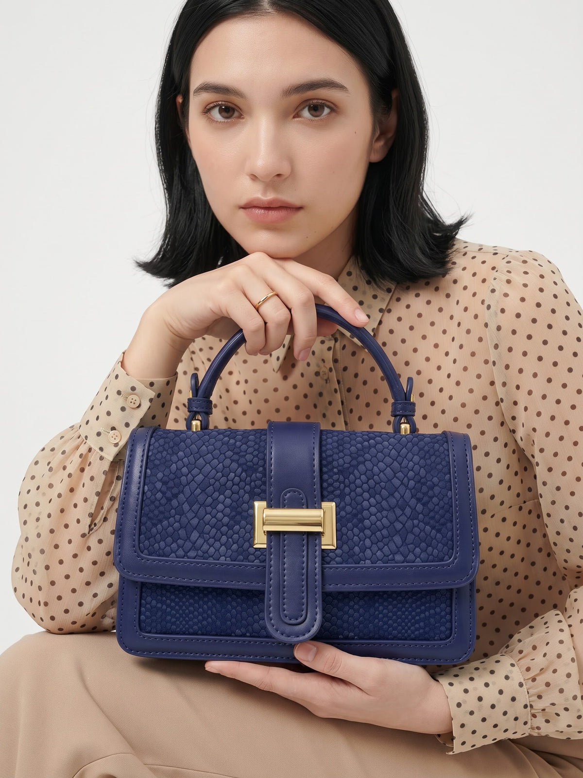 Velmira Navy Blue Luxe Flap Bag - Swashaa