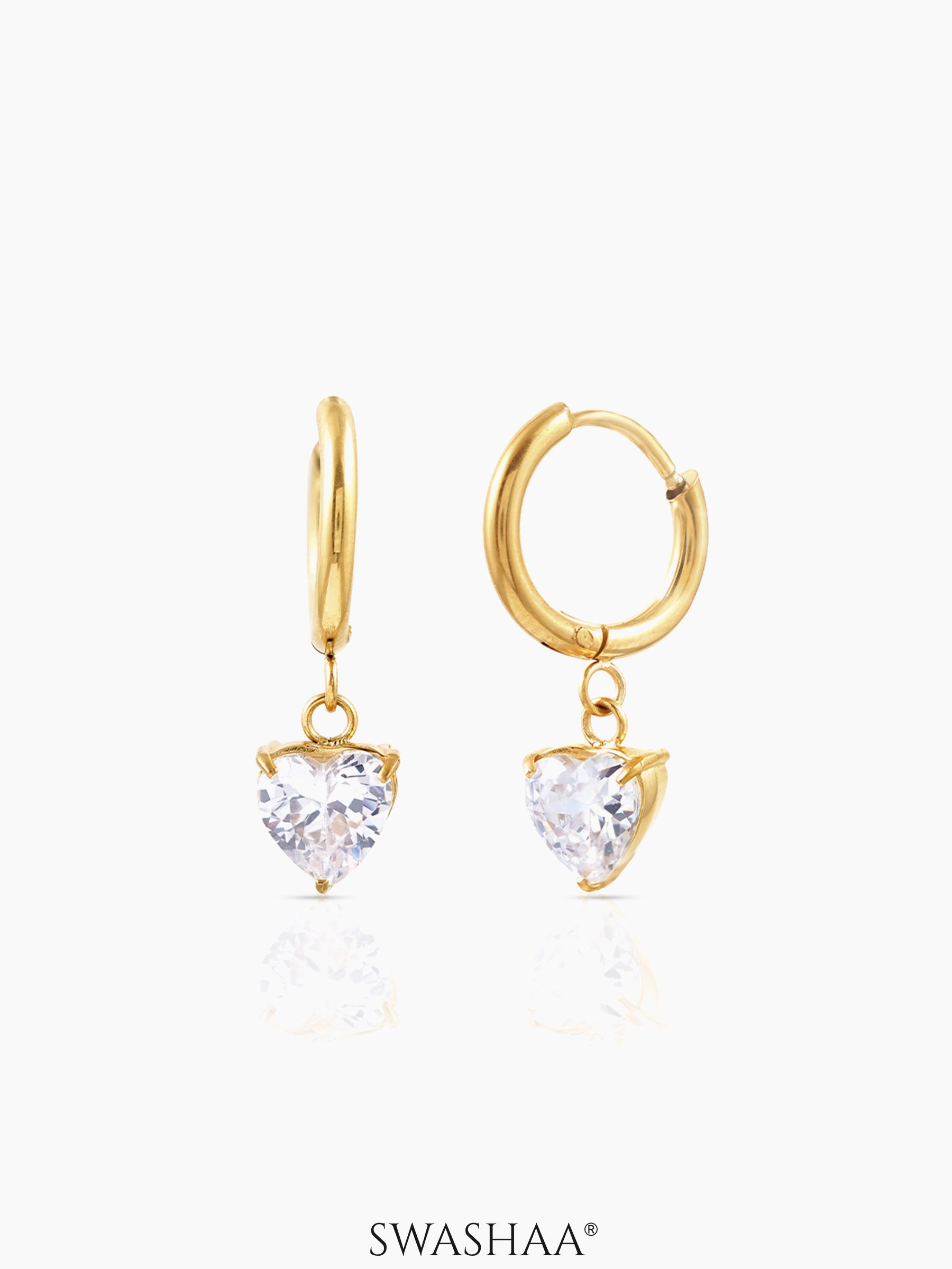 Vera Heart Solitaire 18K Gold Plated Drop Earrings