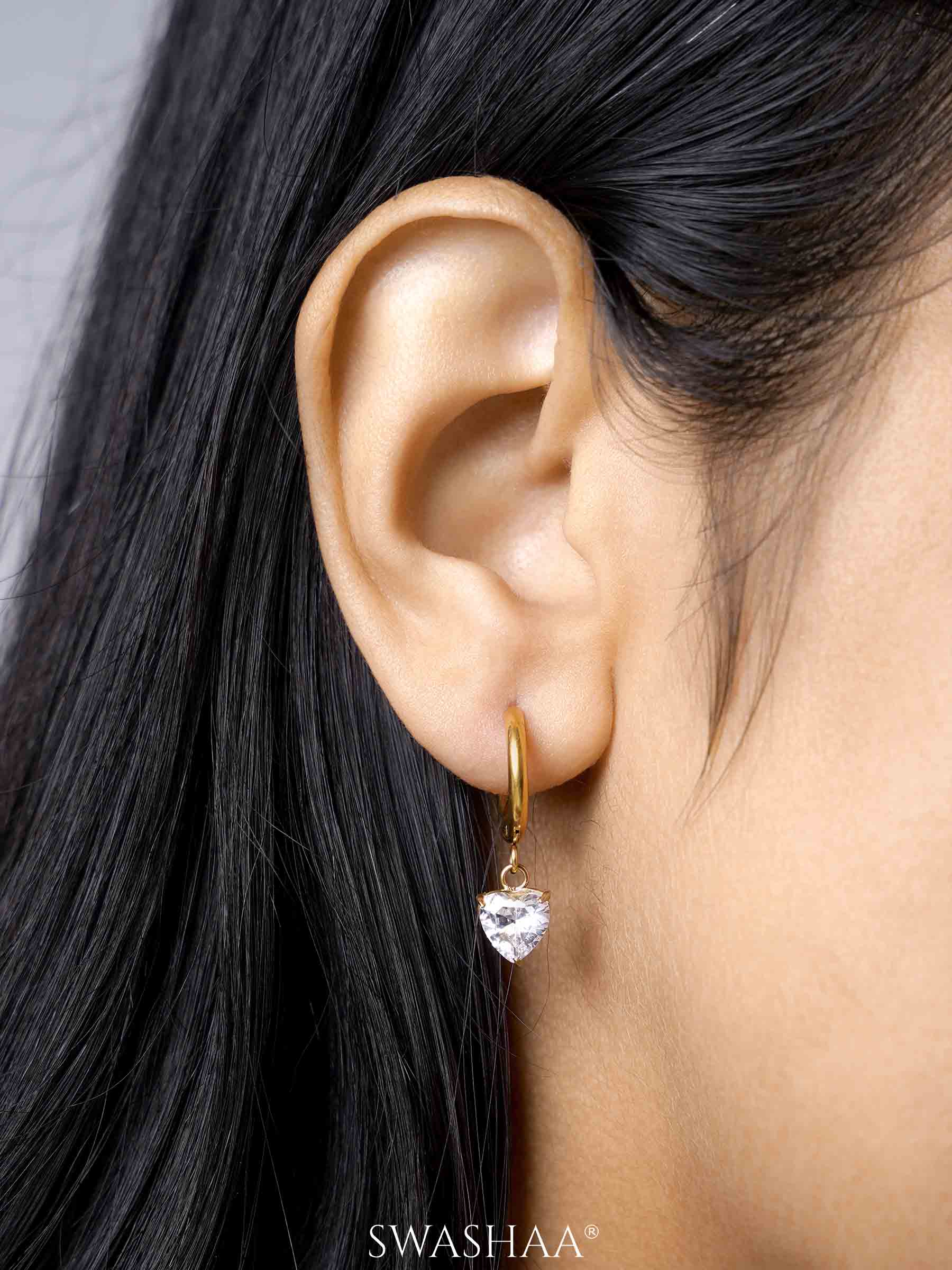 Vera Heart Solitaire 18K Gold Plated Drop Earrings