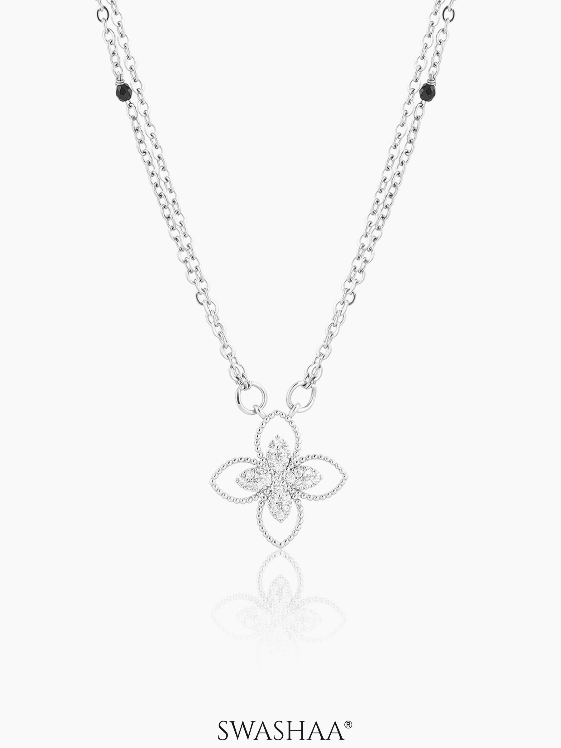 Verona Double Layered Flower Diamond Charm Silver Pendant Mangalsutra