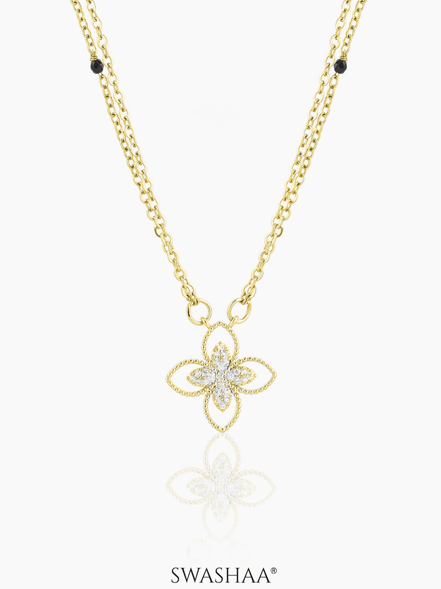 Verona Double Layered Flower Diamond Charm 14K Gold Plated Mangalsutra