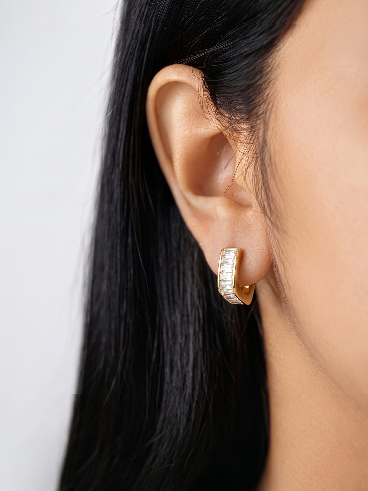 Vevina Baguette Diamond 18K Gold Plated Women's Hoop Earrings