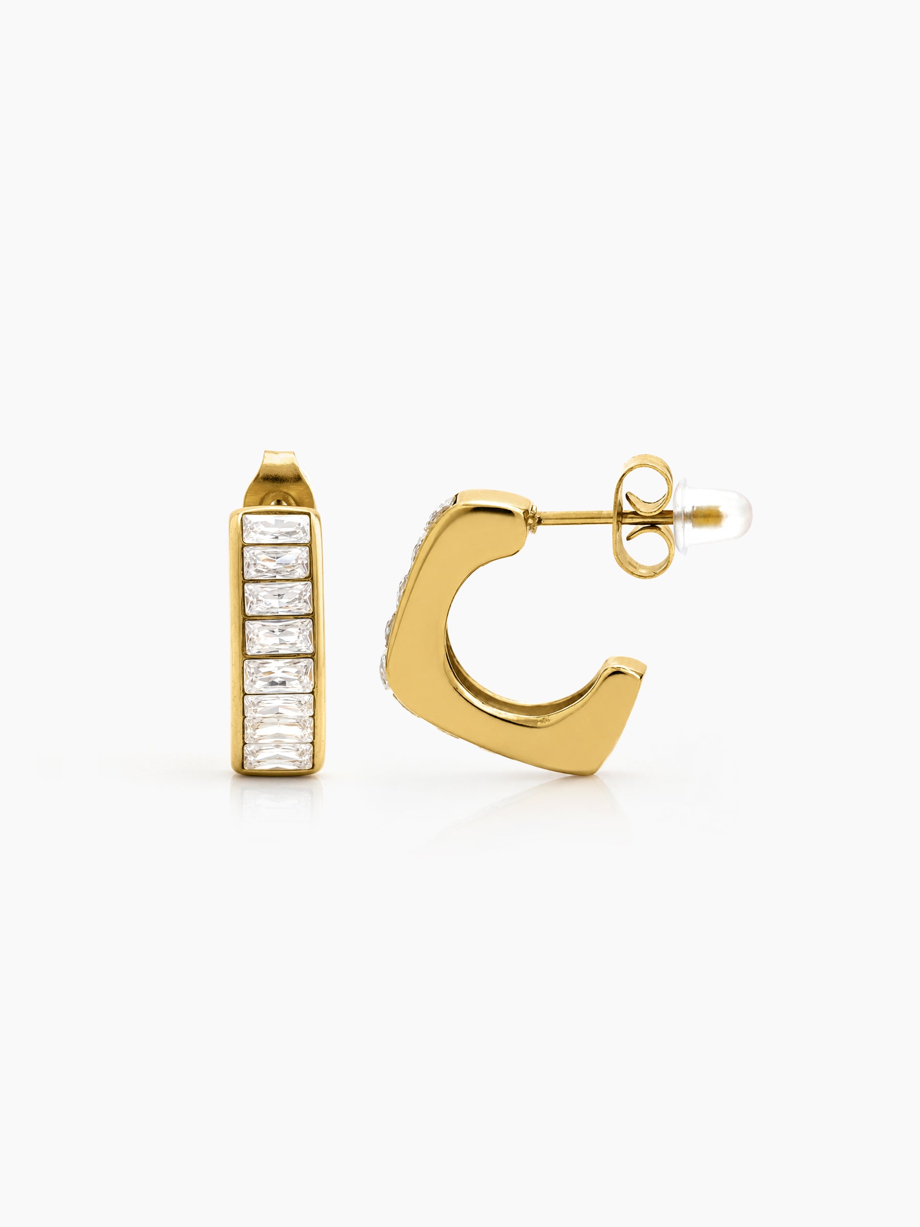 Vevina Baguette Diamond 18K Gold Plated Women's Hoop Earrings