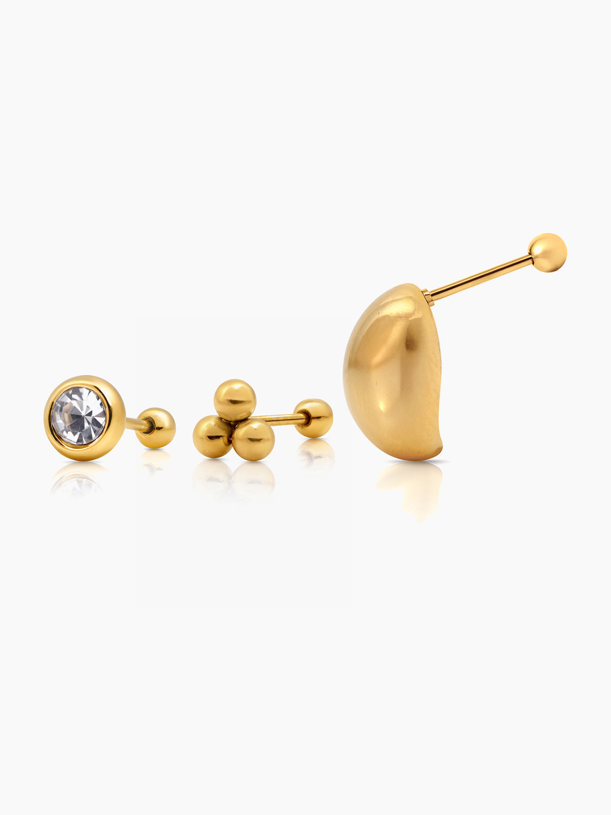 Viera sparkling CZ Dainty Trios Bold Ovals 18K Gold Plated Stud Earrings Set