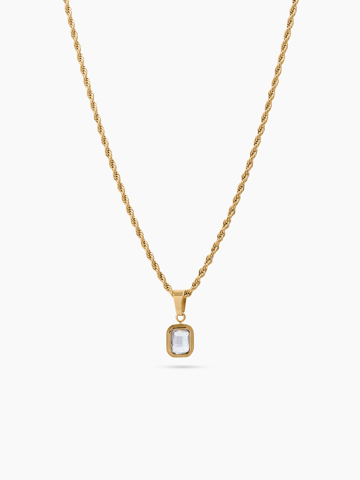 Vigor Diamond Solitaire 18K Gold Plated Men's Rope Chain Pendant Necklace