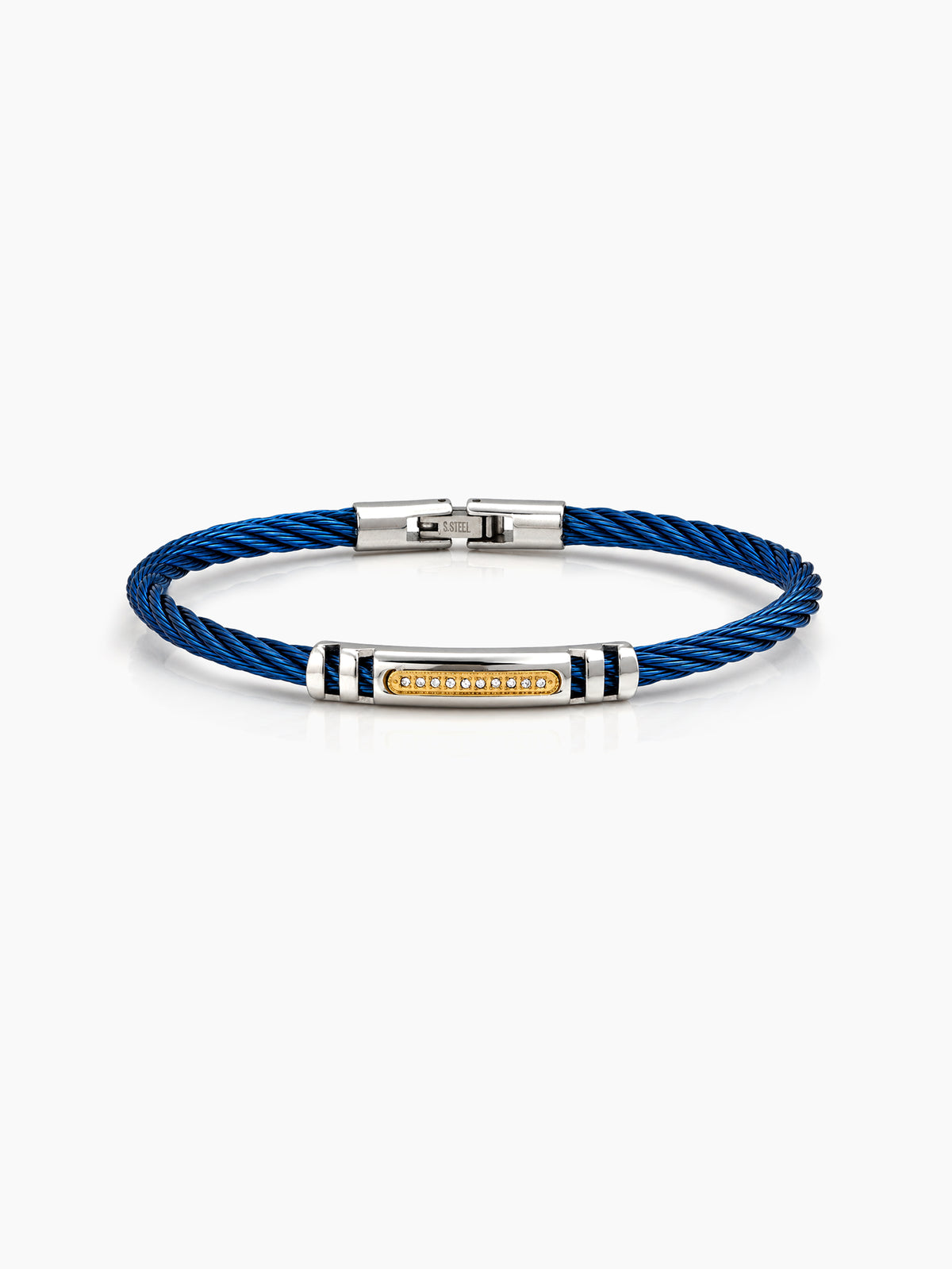 Vincent Diamond Blue Silver Wired Men's Bracelet