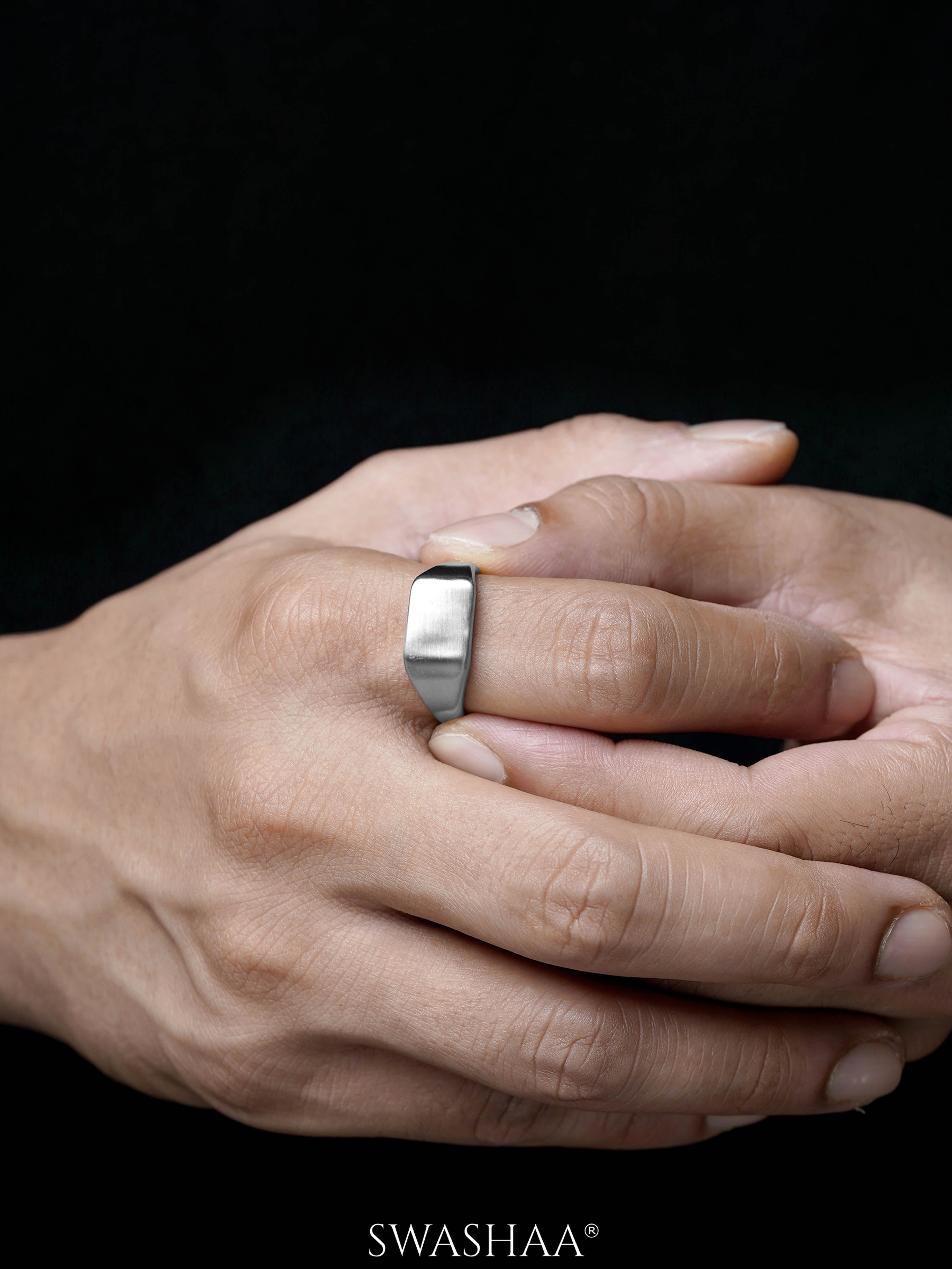 Vorn Matte Signet Rectangular Silver Band Men's Ring