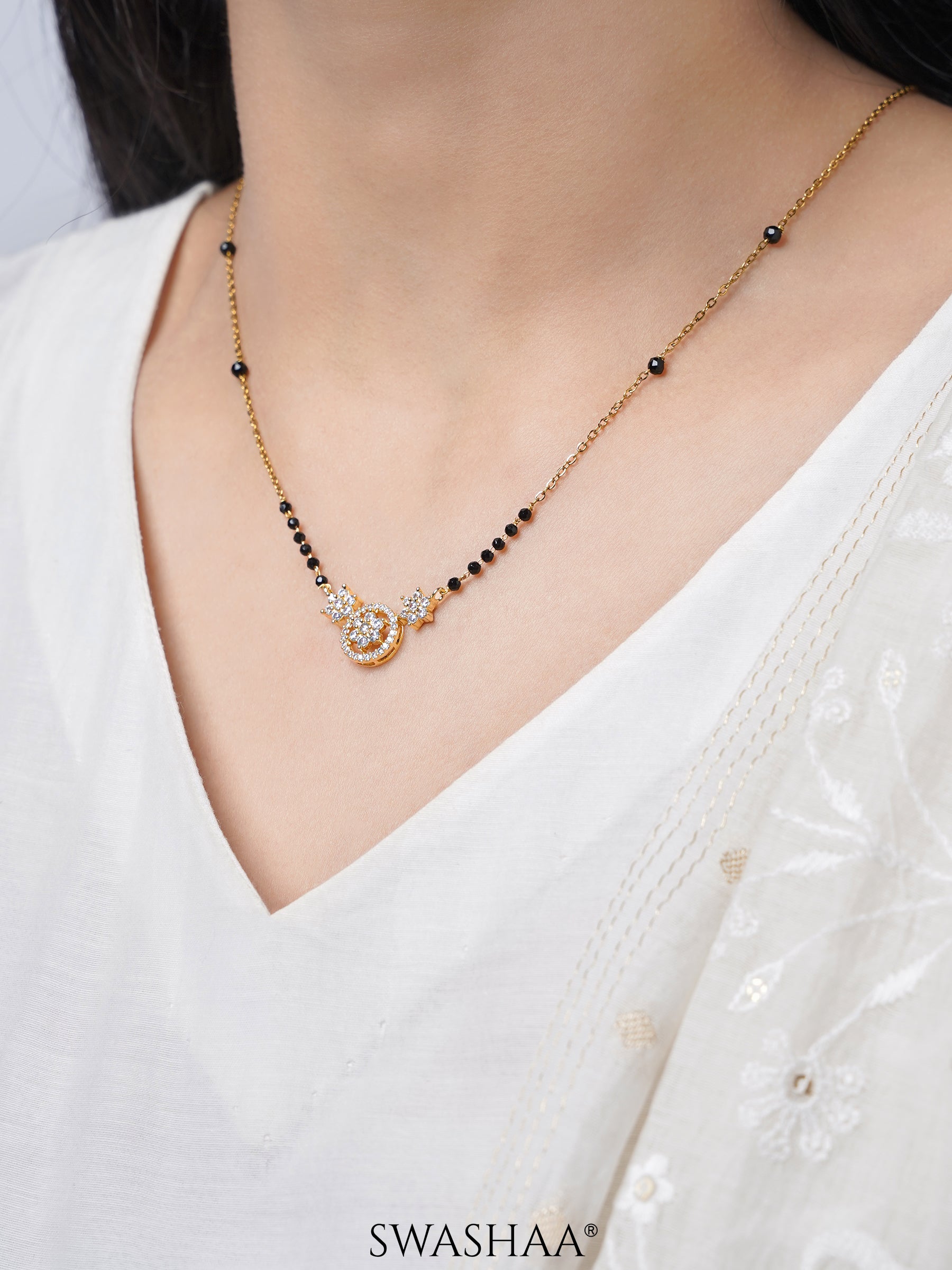 Vrashi Shimmering Cubic Zirconia Diamond Charms 18K Gold Plated Mangalsutra