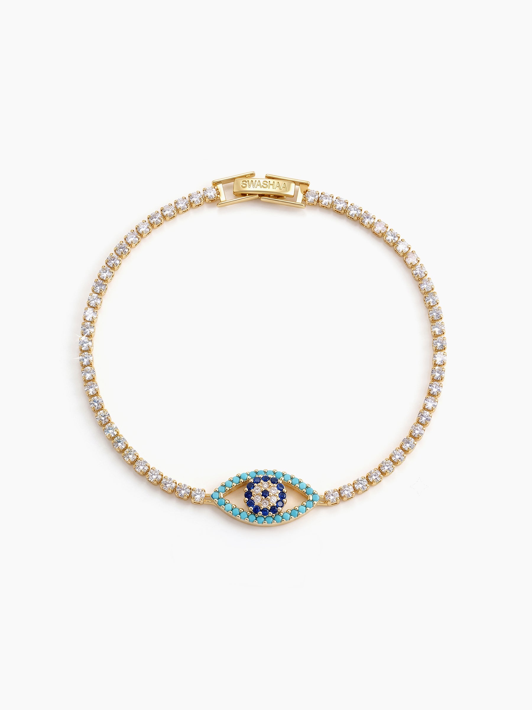 Vyan Blue Evil Eye 18K Gold Plated Diamond Tennis Rakhi