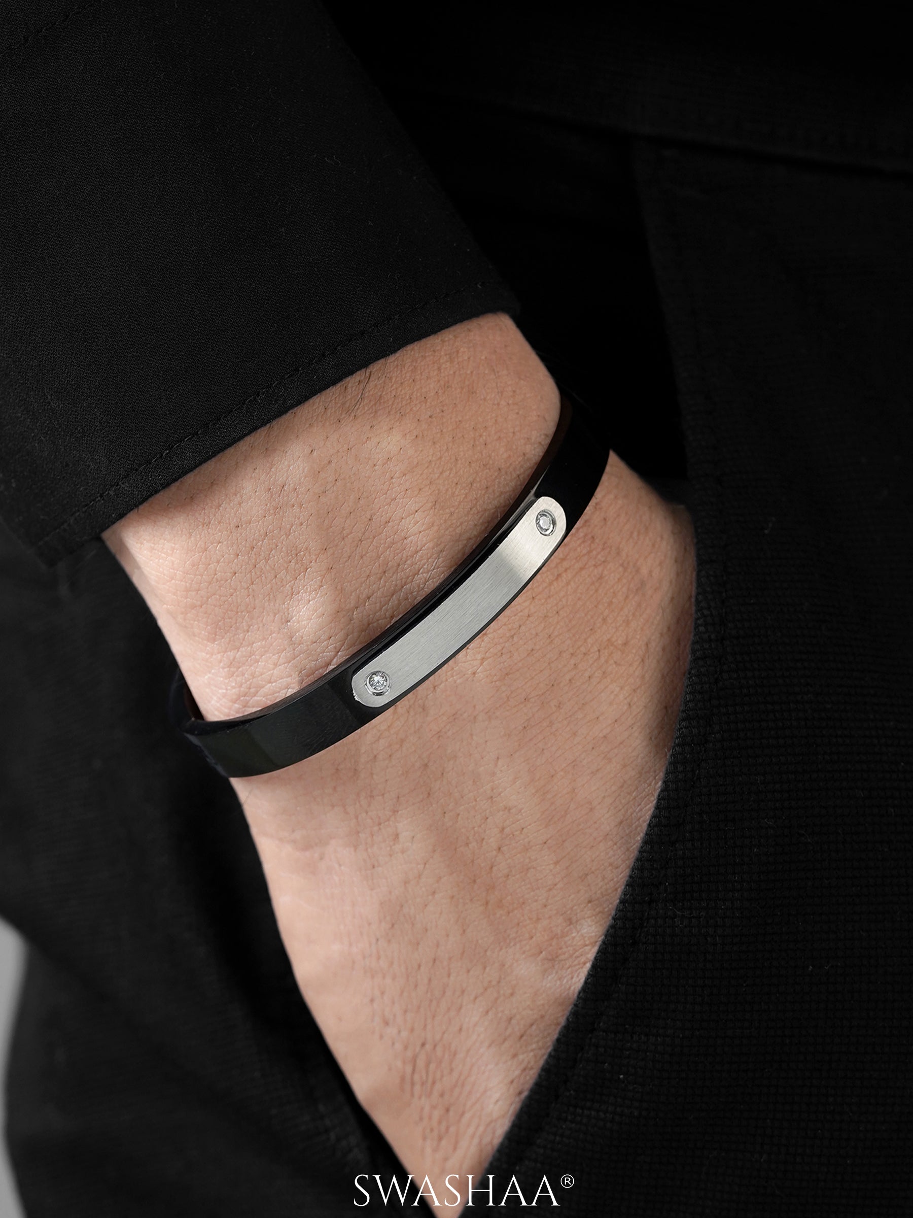 Wade Diamond Black Men's Band Bracelet Kada