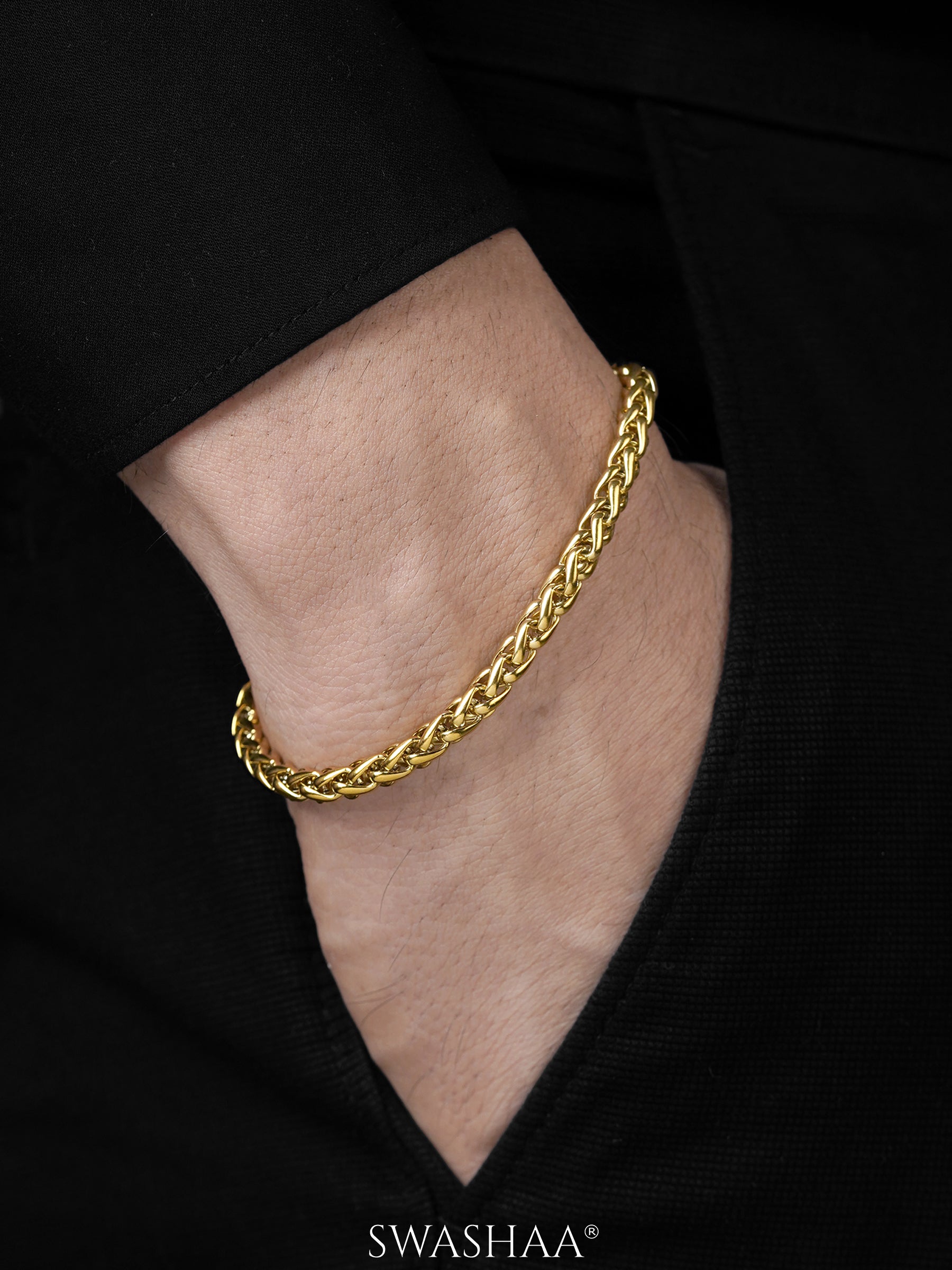 Wheat Chain 18K Gold Plated 5 MM Men's Bracelet