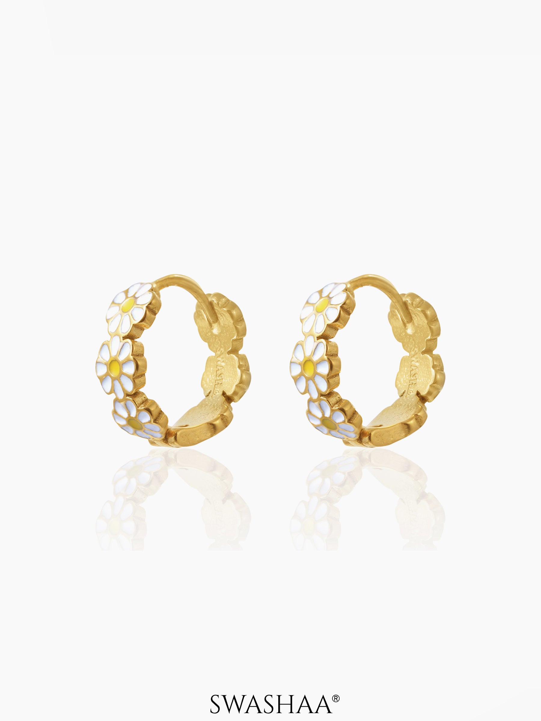 White Flower Charm 18K Gold Plated Kid's Hoop Earrings