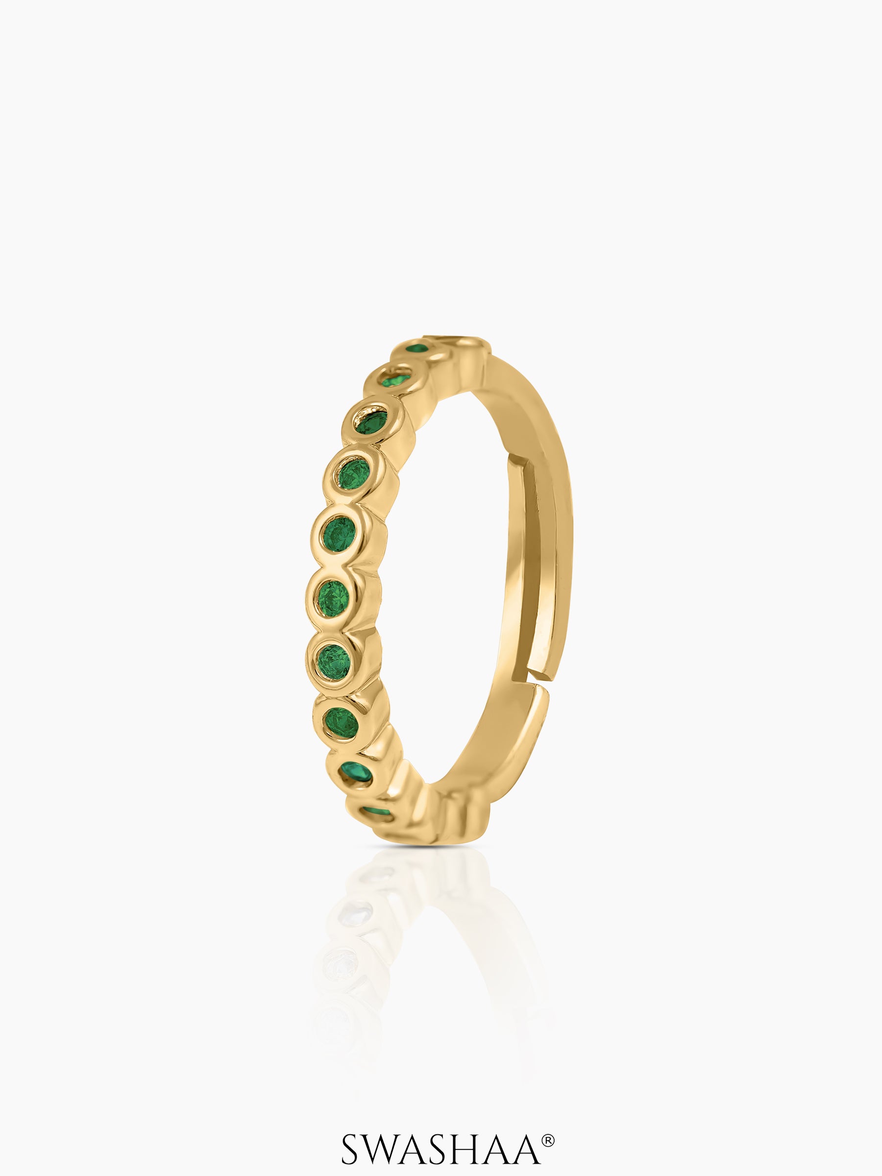 Wisha Band Green Emerald Diamonds Adjustable 18K Gold Plated Ring