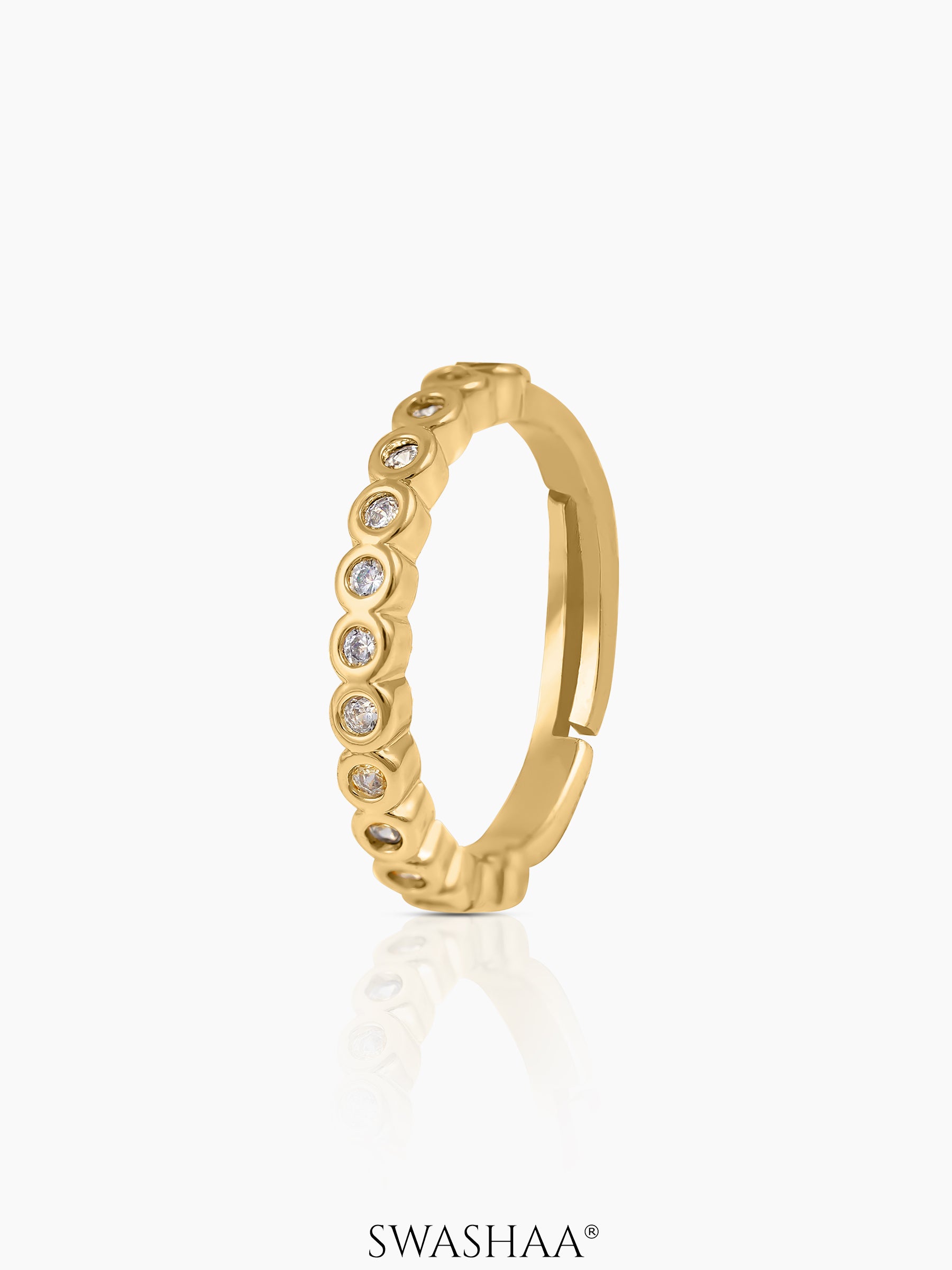 Wisha Band White Emarald Diamonds Adjustable 18K Gold Plated Ring