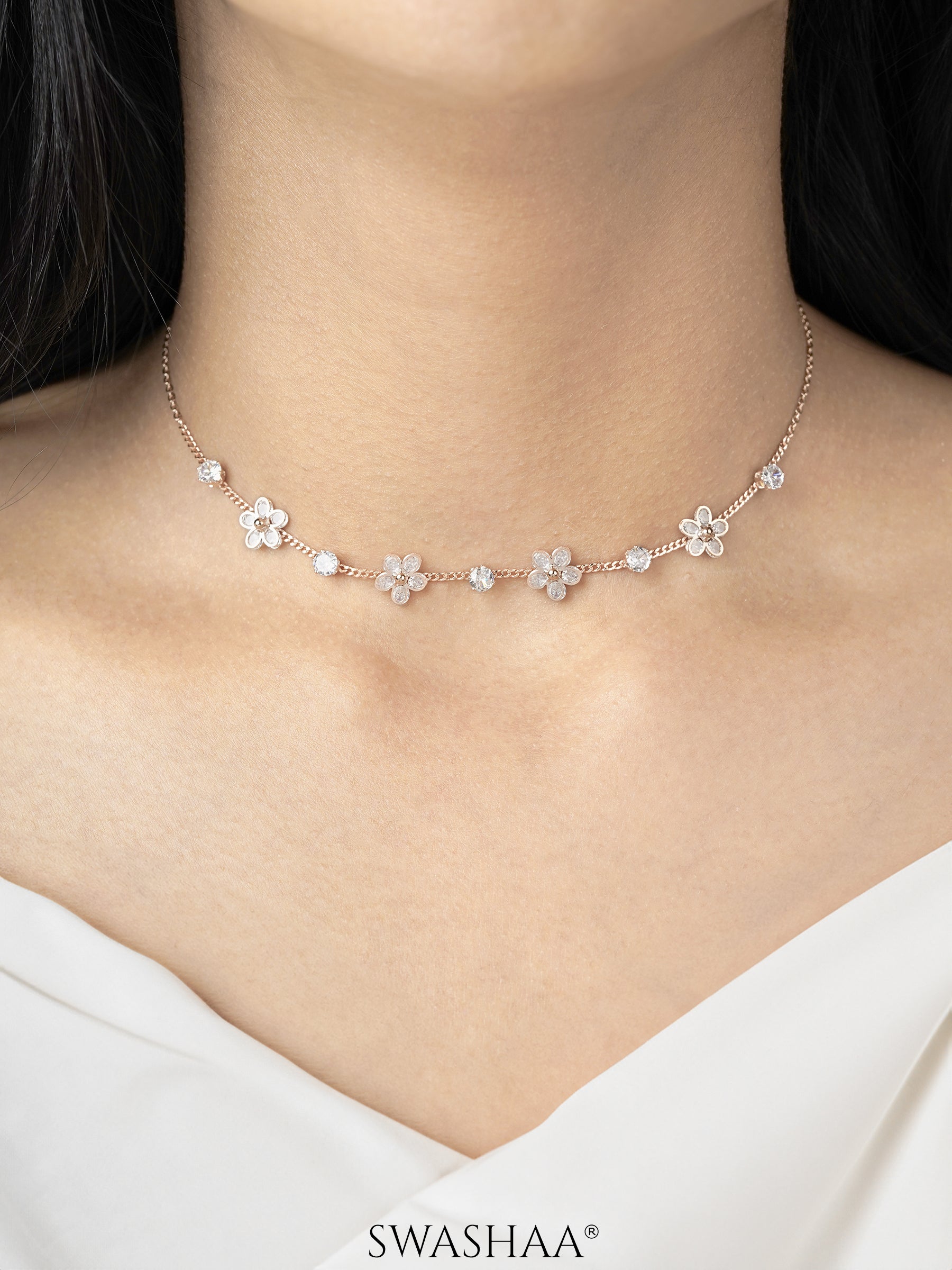 Zaaei Floral Charm Rosegold Plated Choker Necklace