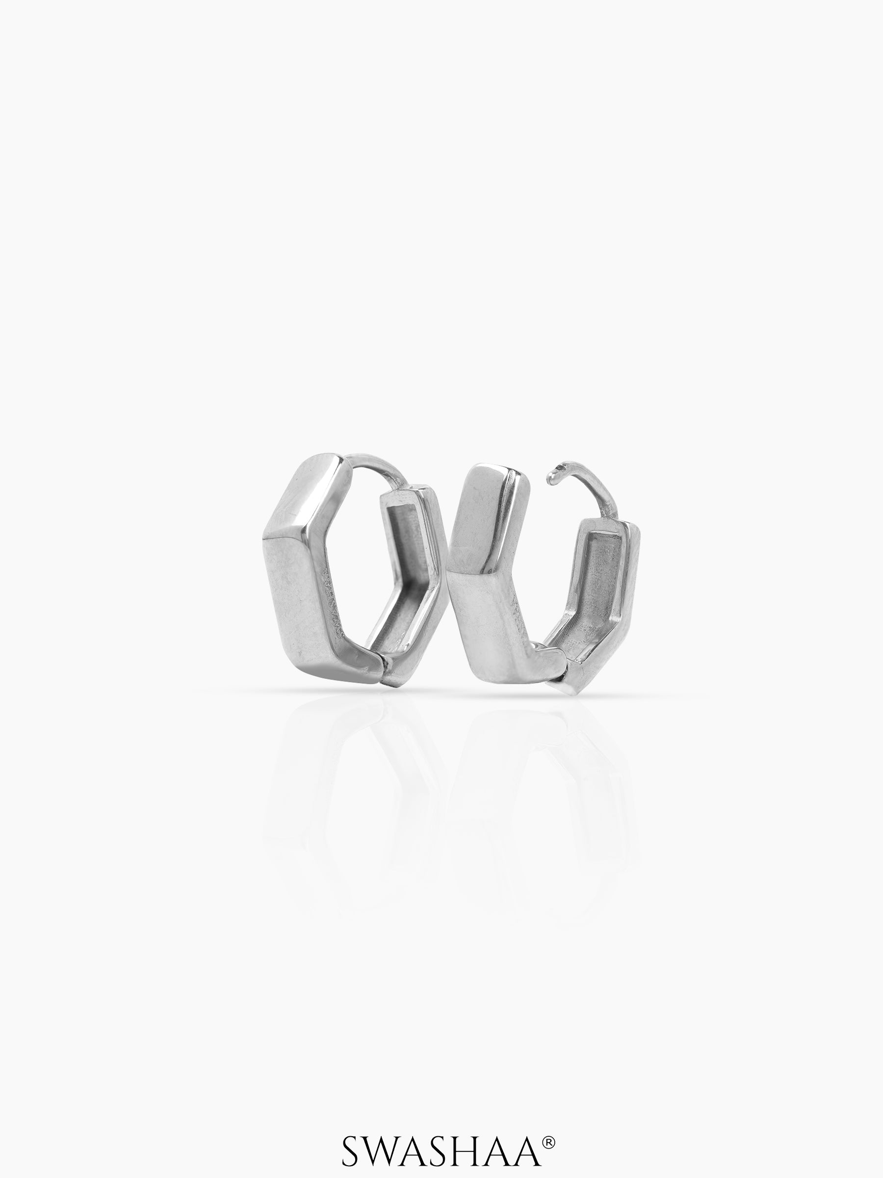 Zane Hexagon Silver Men's Hoop Earrings