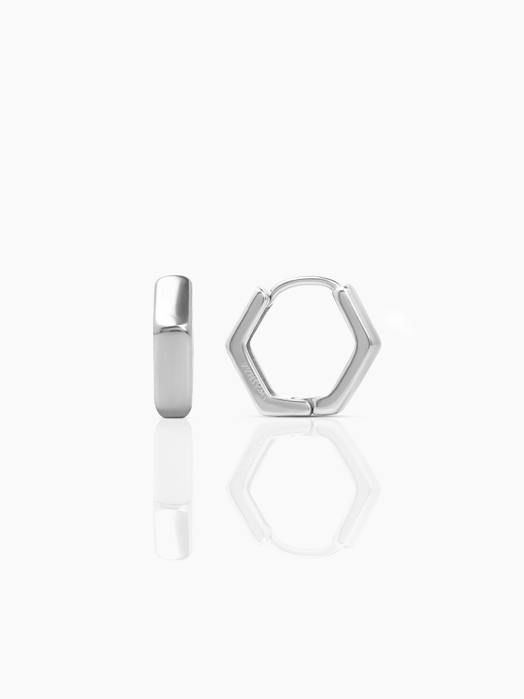Zane Hexagon Silver Men's Hoop Earrings