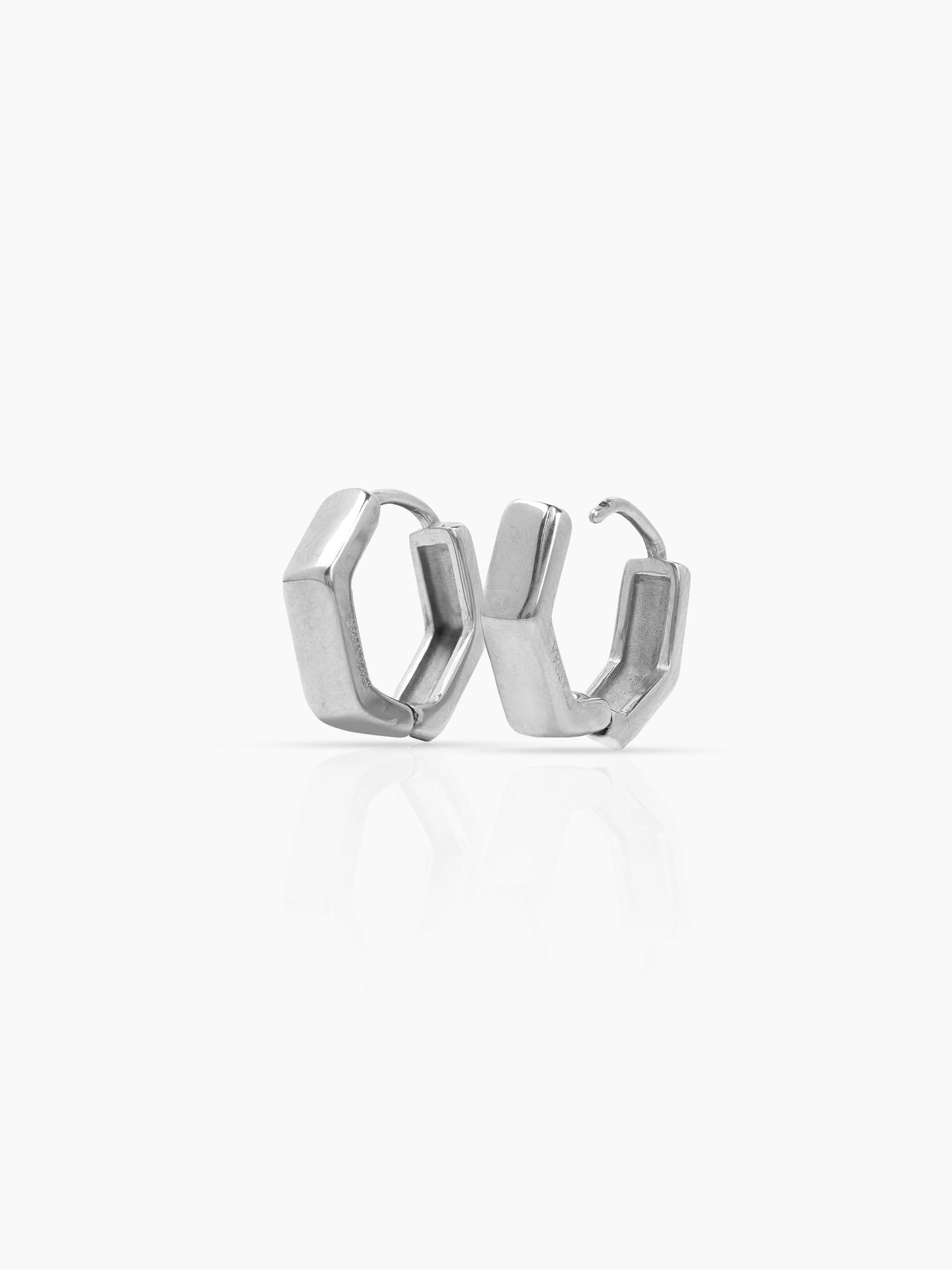 Zane Hexagon Silver Men's Hoop Earrings