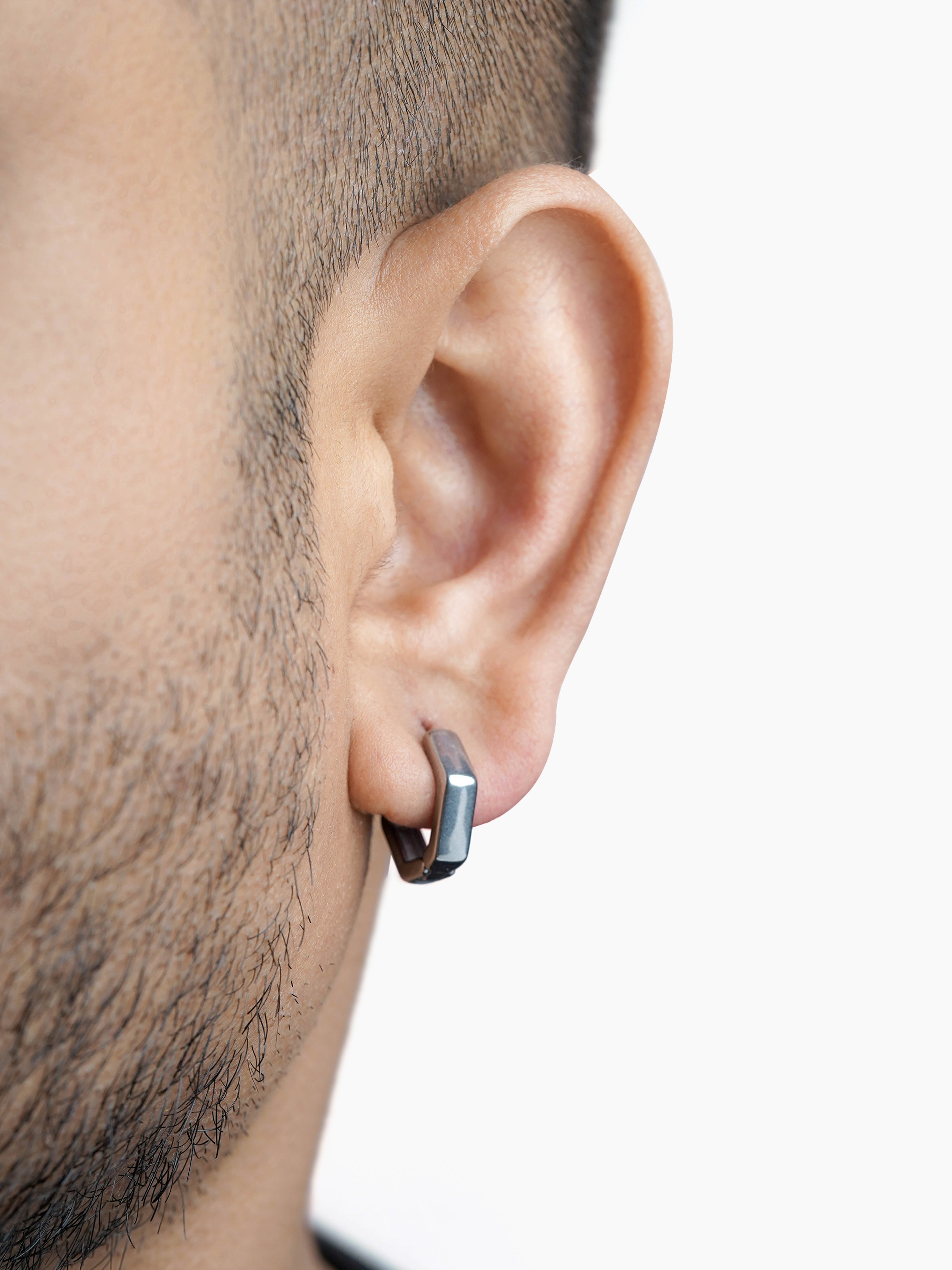 Zane Hexagon Silver Men's Hoop Earrings