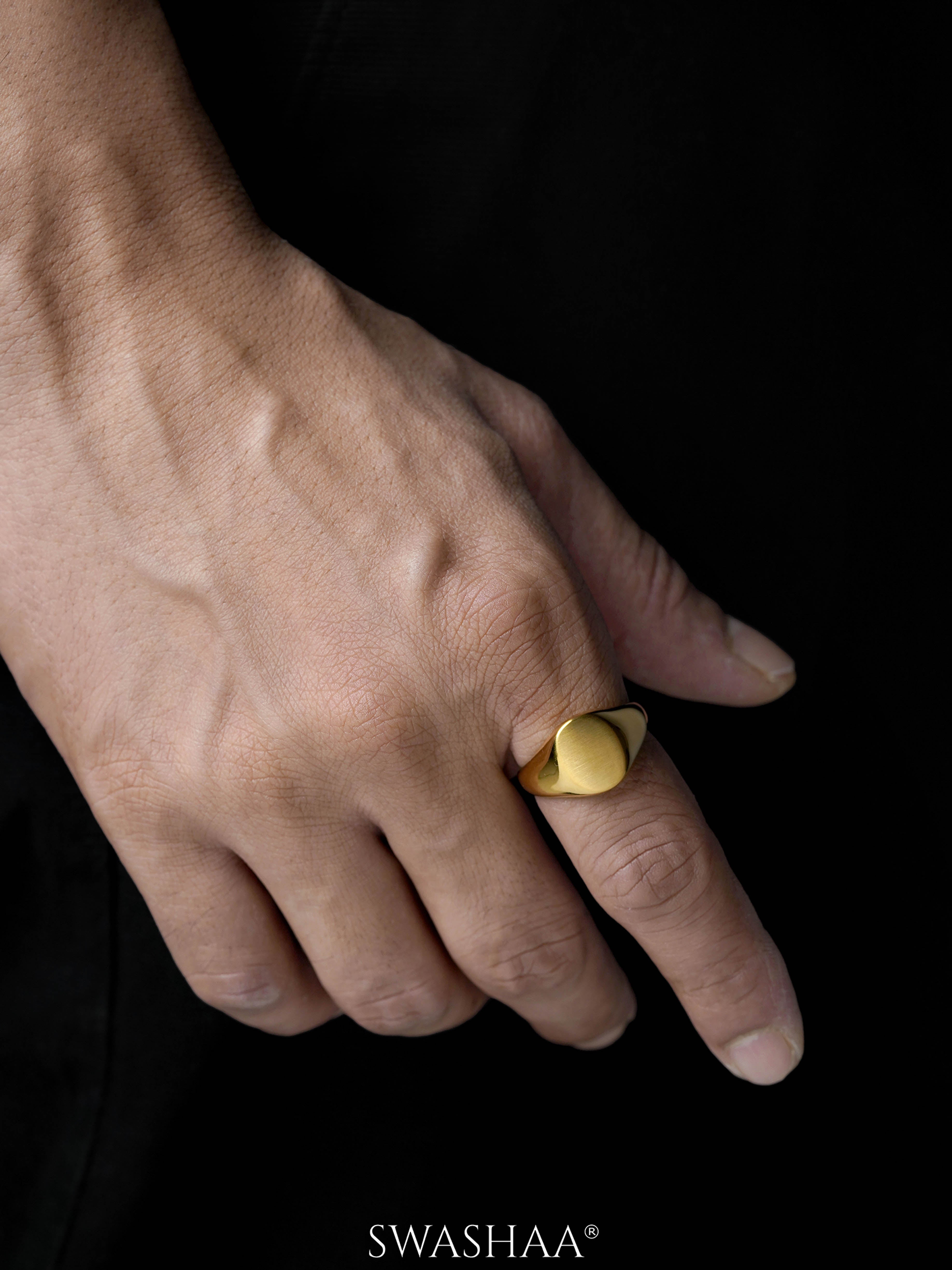 Zane Matte Signet Geometric Band Men's Gold Ring