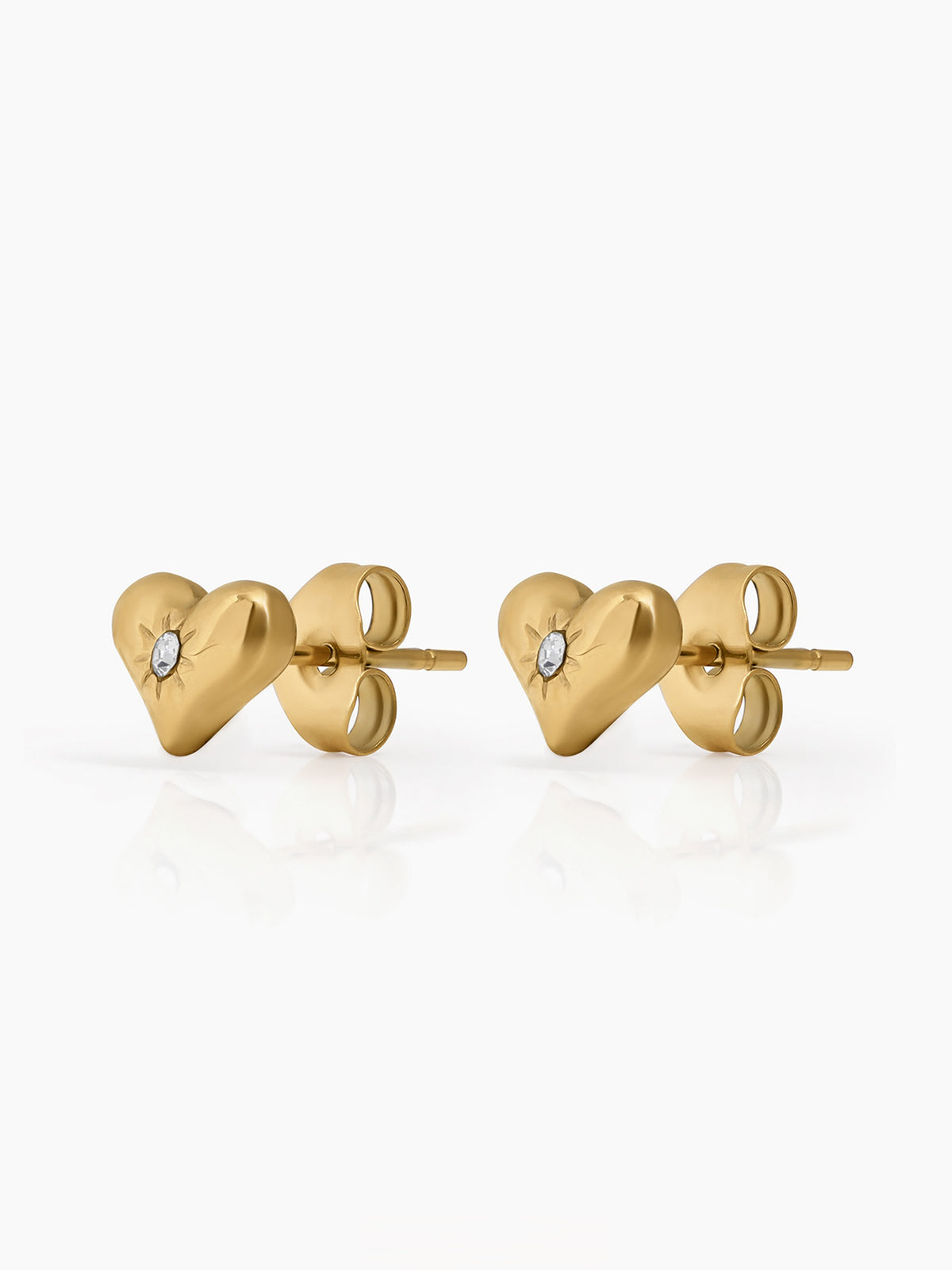 Zanira Diamond Solitaire Heart Charm 18K Gold Plated Women's Stud Earrings