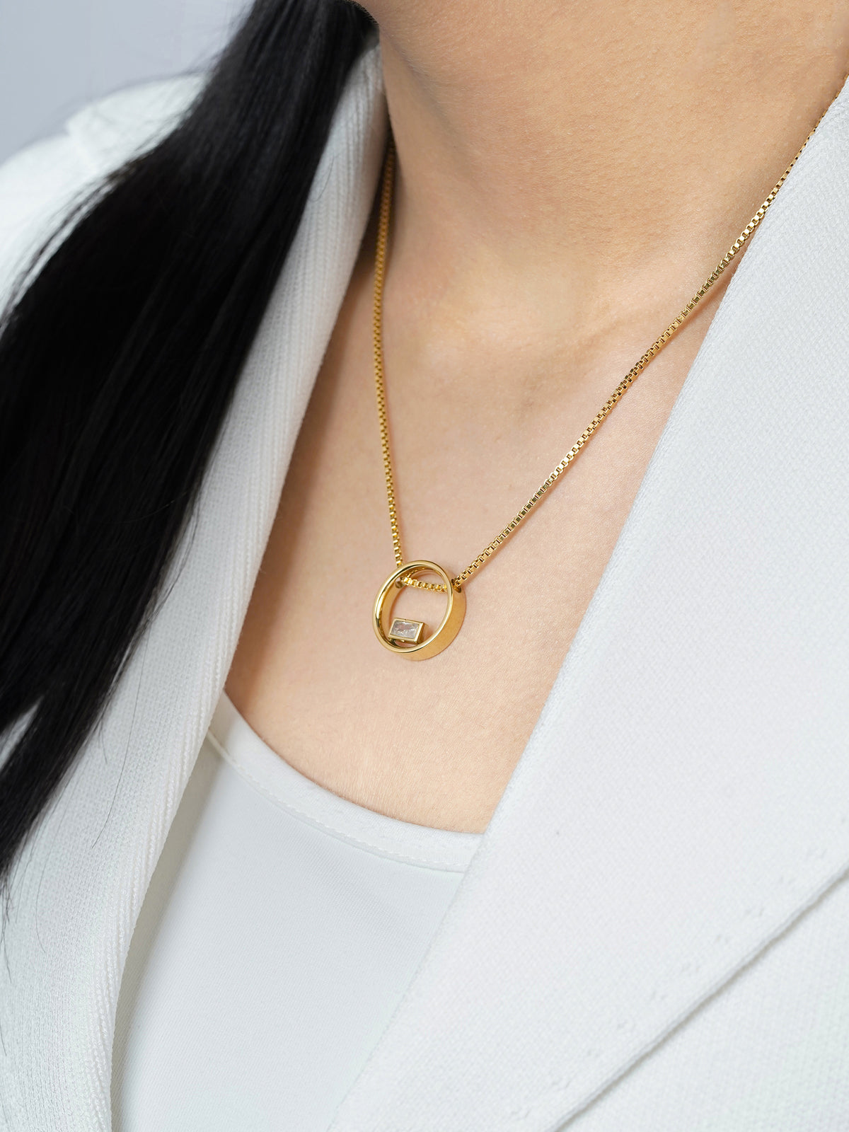 Zara Baguette Cut Crystal 18K Gold Plated Chain Pendant Necklace