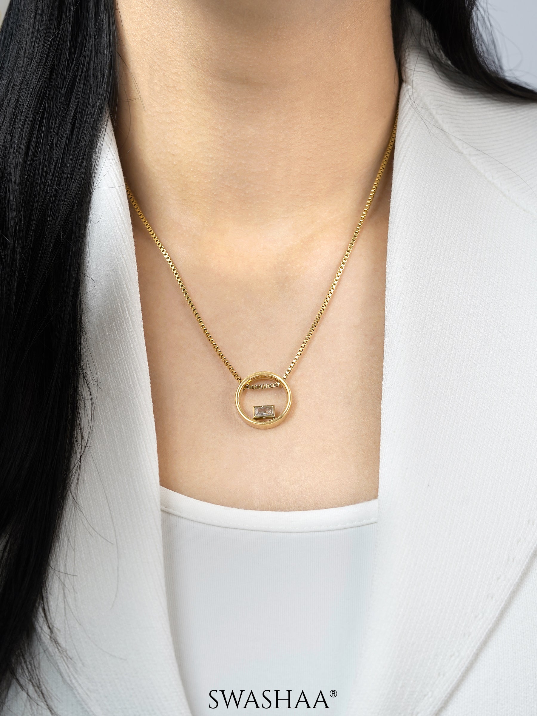 Zara Baguette Cut Crystal 18K Gold Plated Chain Pendant Necklace