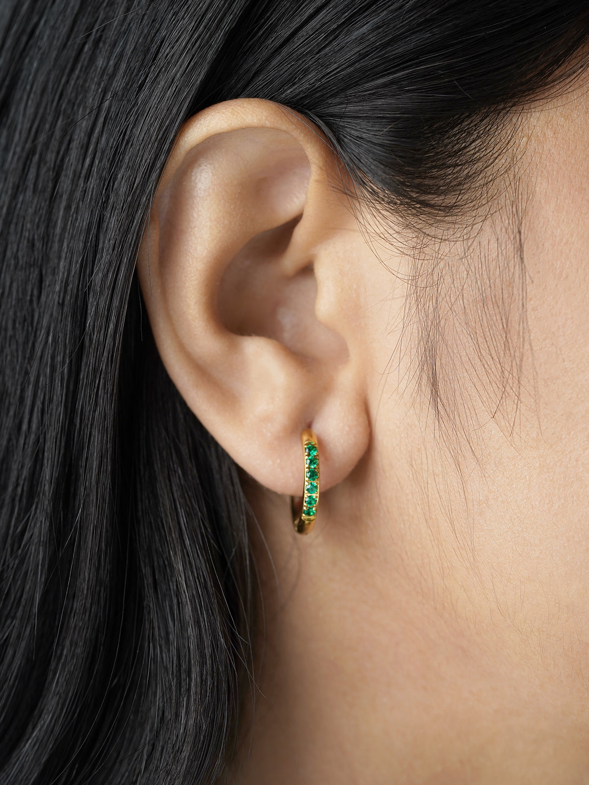 Zareen Green Stone 18K Gold Plated Hoop Earrings