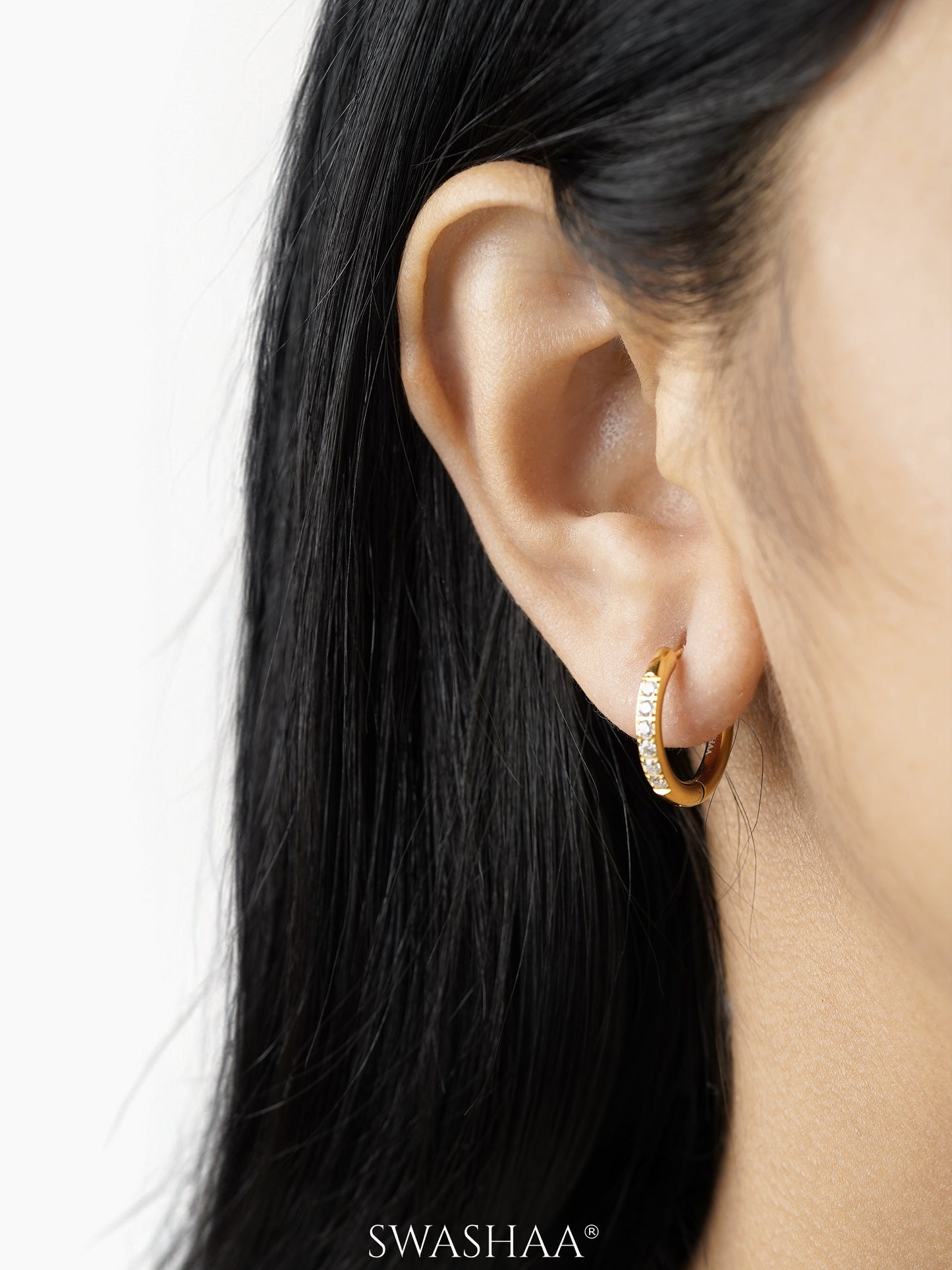 Zareen White Stone 18K Gold Plated Hoop Earrings