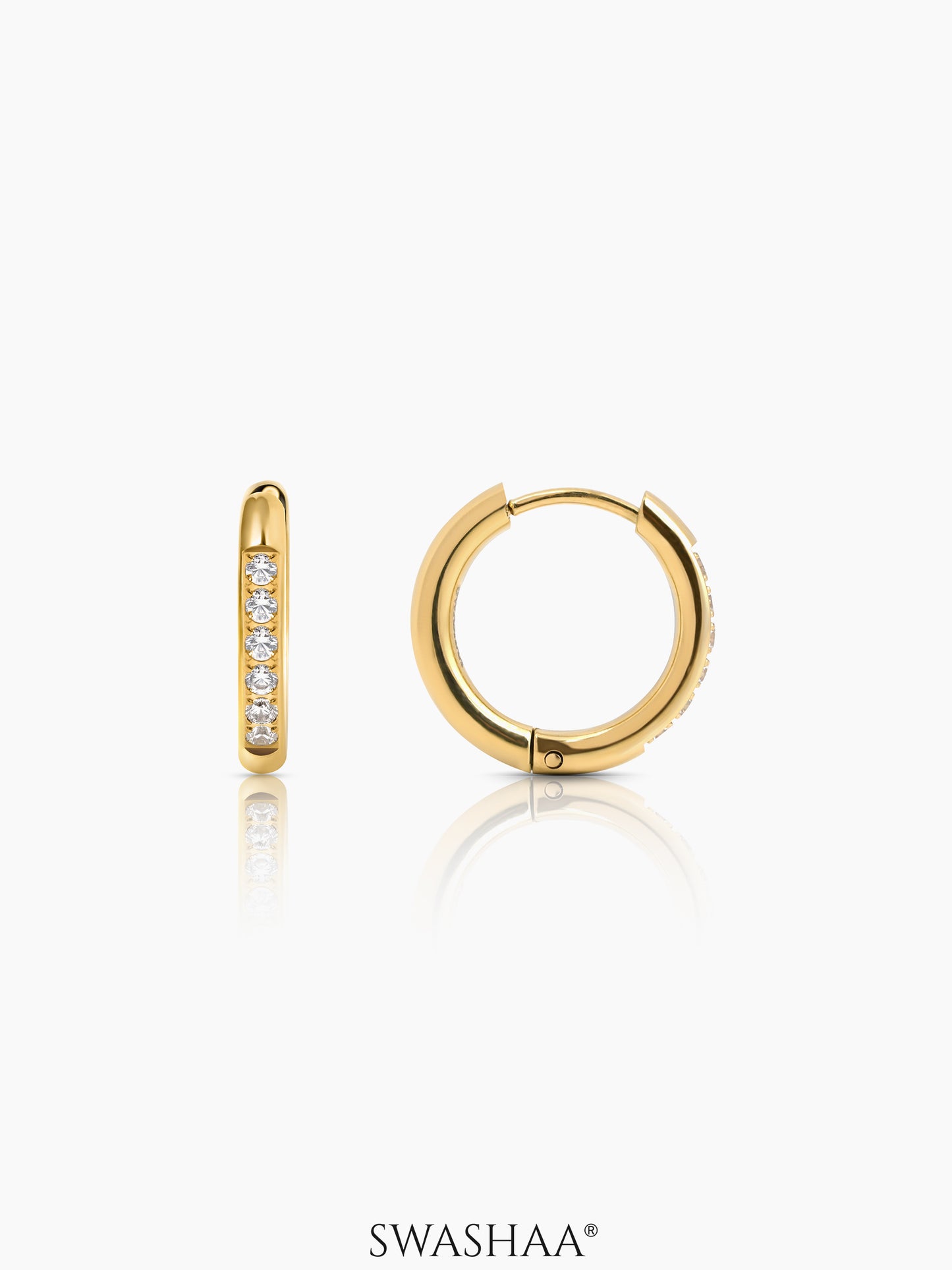 Zareen White Stone 18K Gold Plated Hoop Earrings