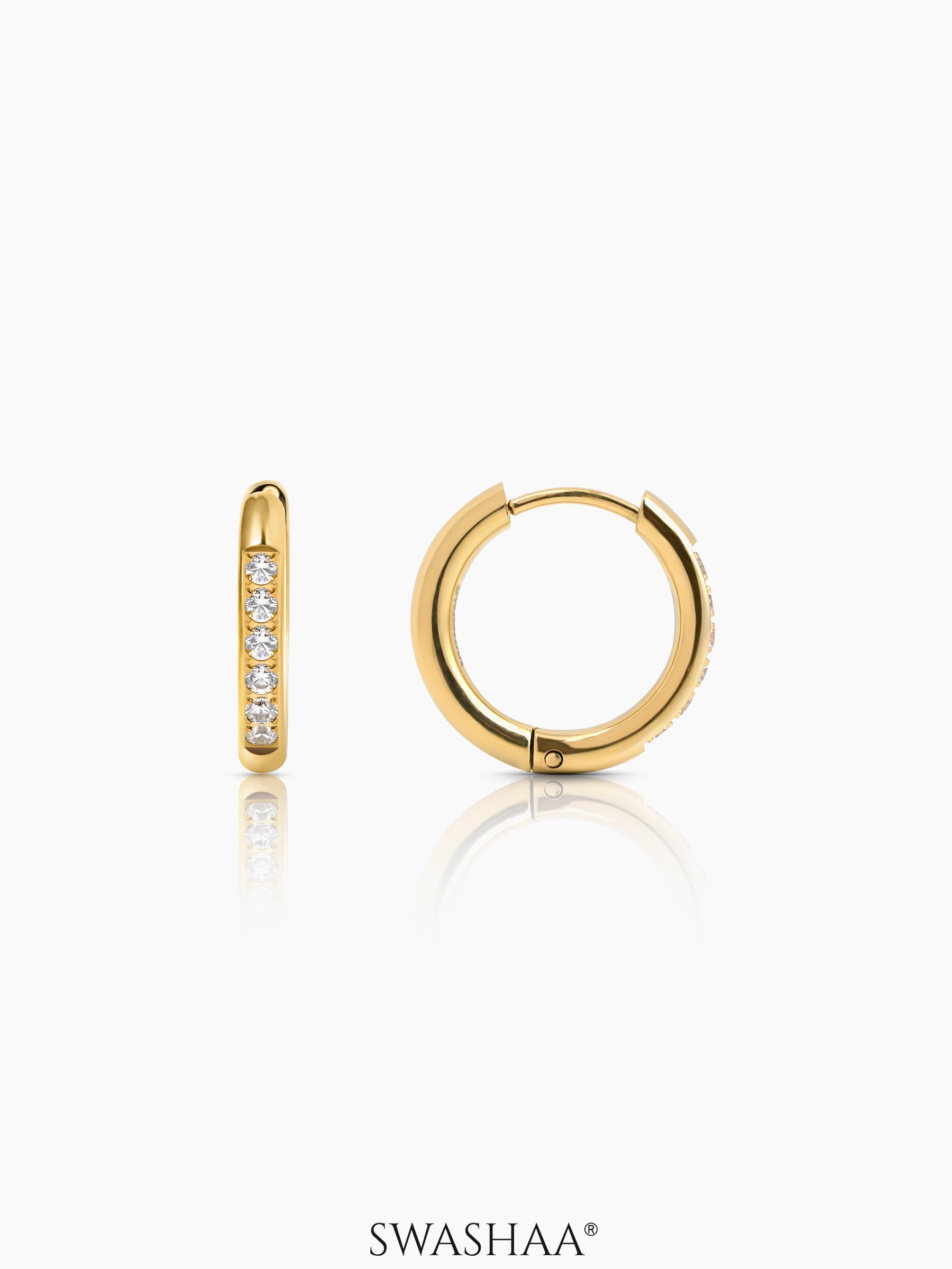 Zareen White Stone 18K Gold Plated Hoop Earrings