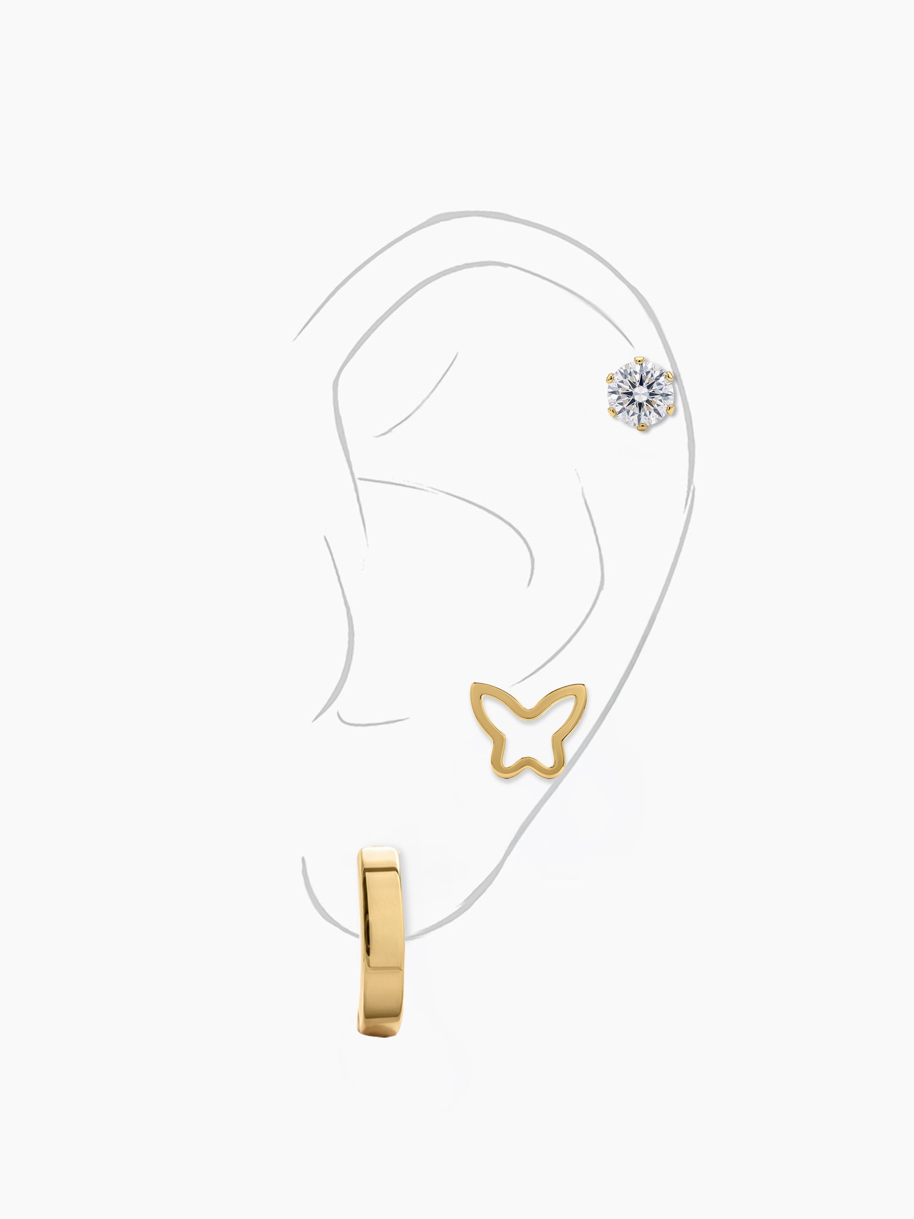 Zarela Butterfly Charms Round Diamond 18K Gold Plated Women's Stud, Hoop Earrings Set
