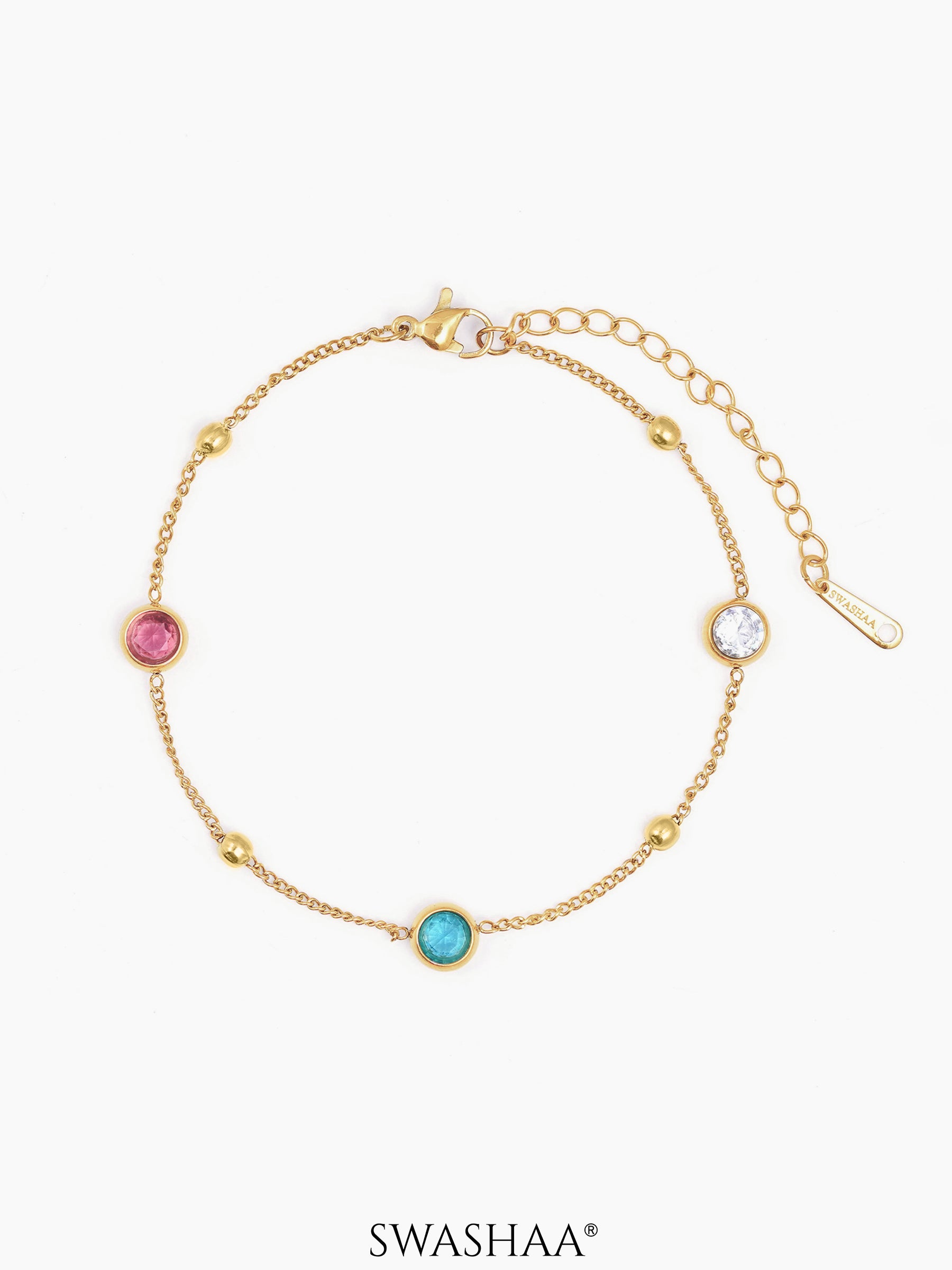 Zaria Pink Blue White Crystal Glow Multi Colour 18K Gold Plated Loose Bracelet
