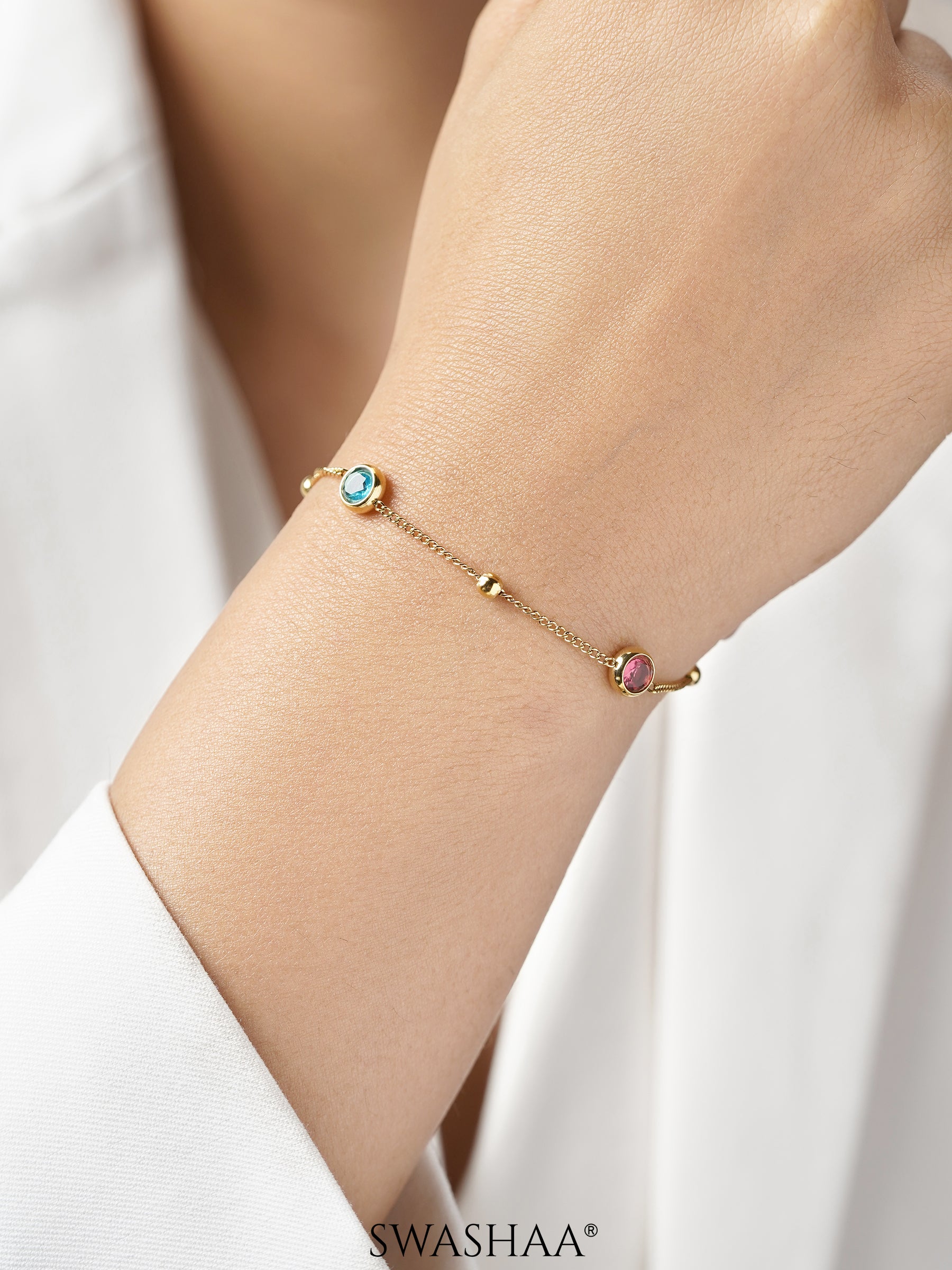 Zaria Pink Blue White Crystal Glow Multi Colour 18K Gold Plated Loose Bracelet