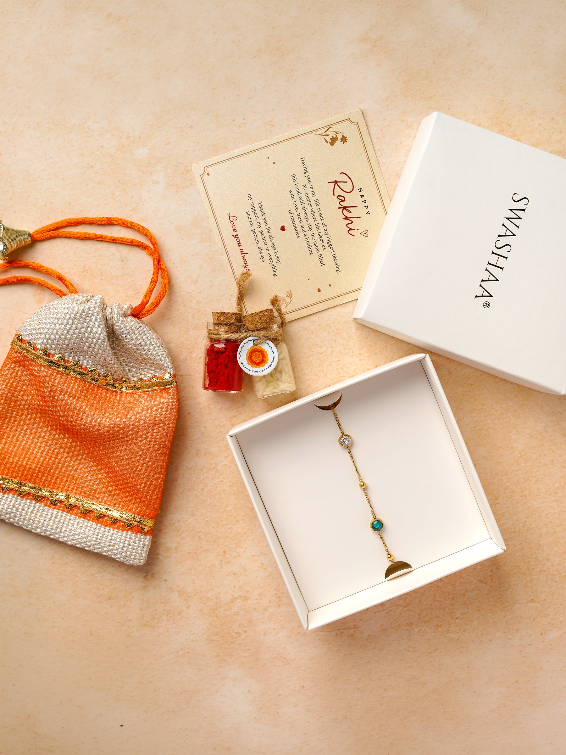 Zaria Multi Colour DIamond 18K Gold Plated Rakhi