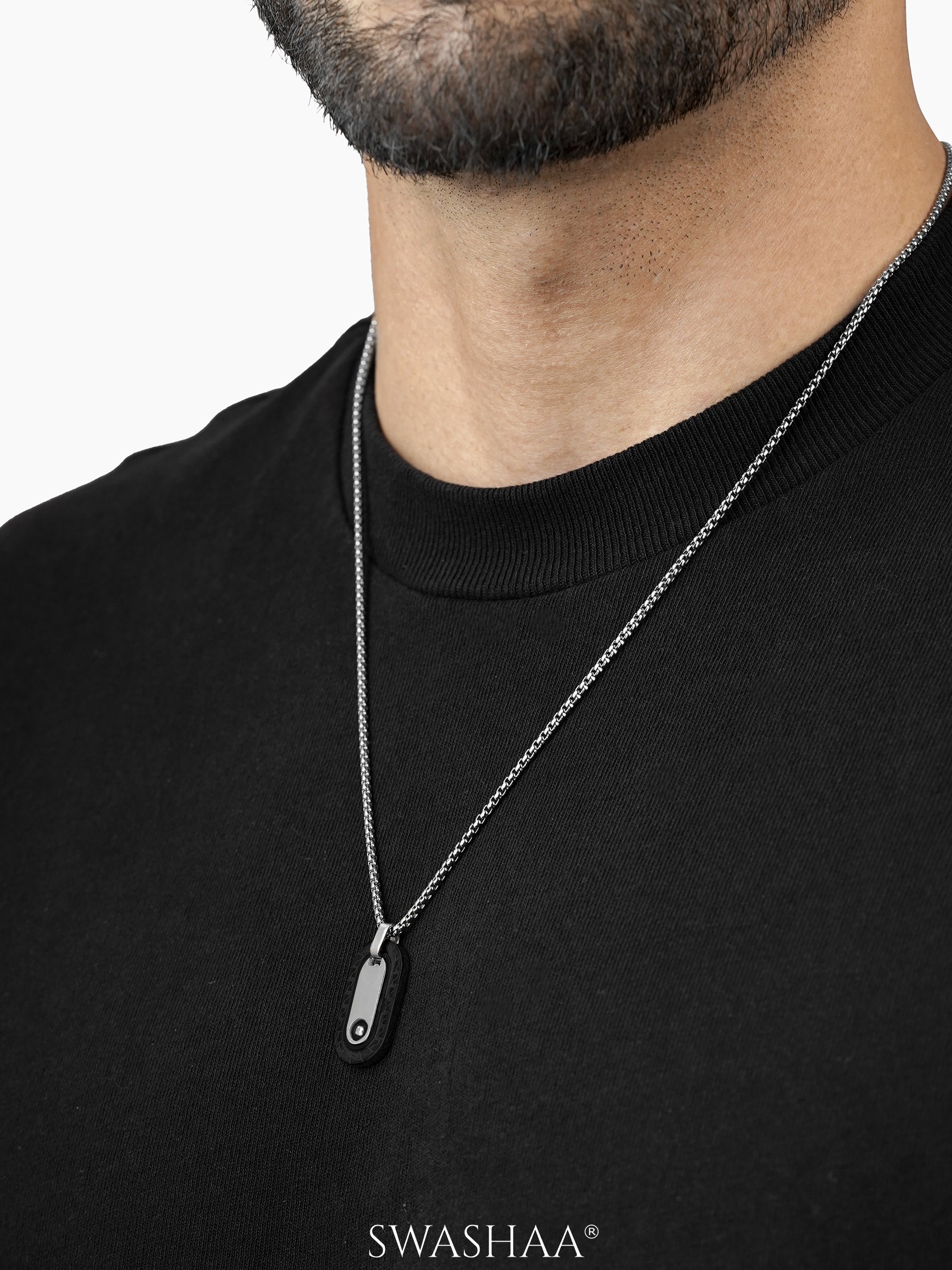 Zarvox Edge Black-Silver Oval Men's Chain Pendant