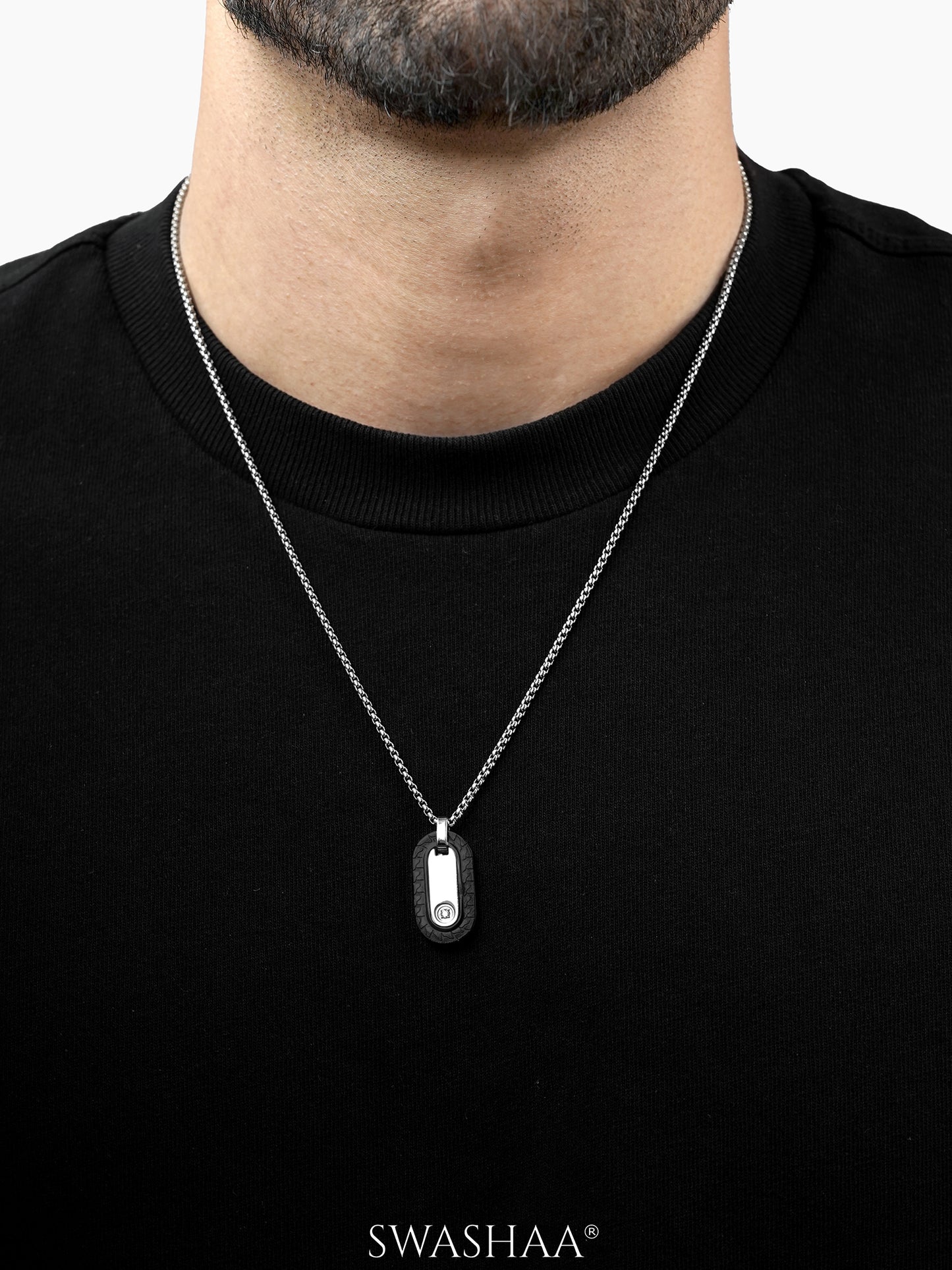 Zarvox Edge Black-Silver Oval Men's Chain Pendant