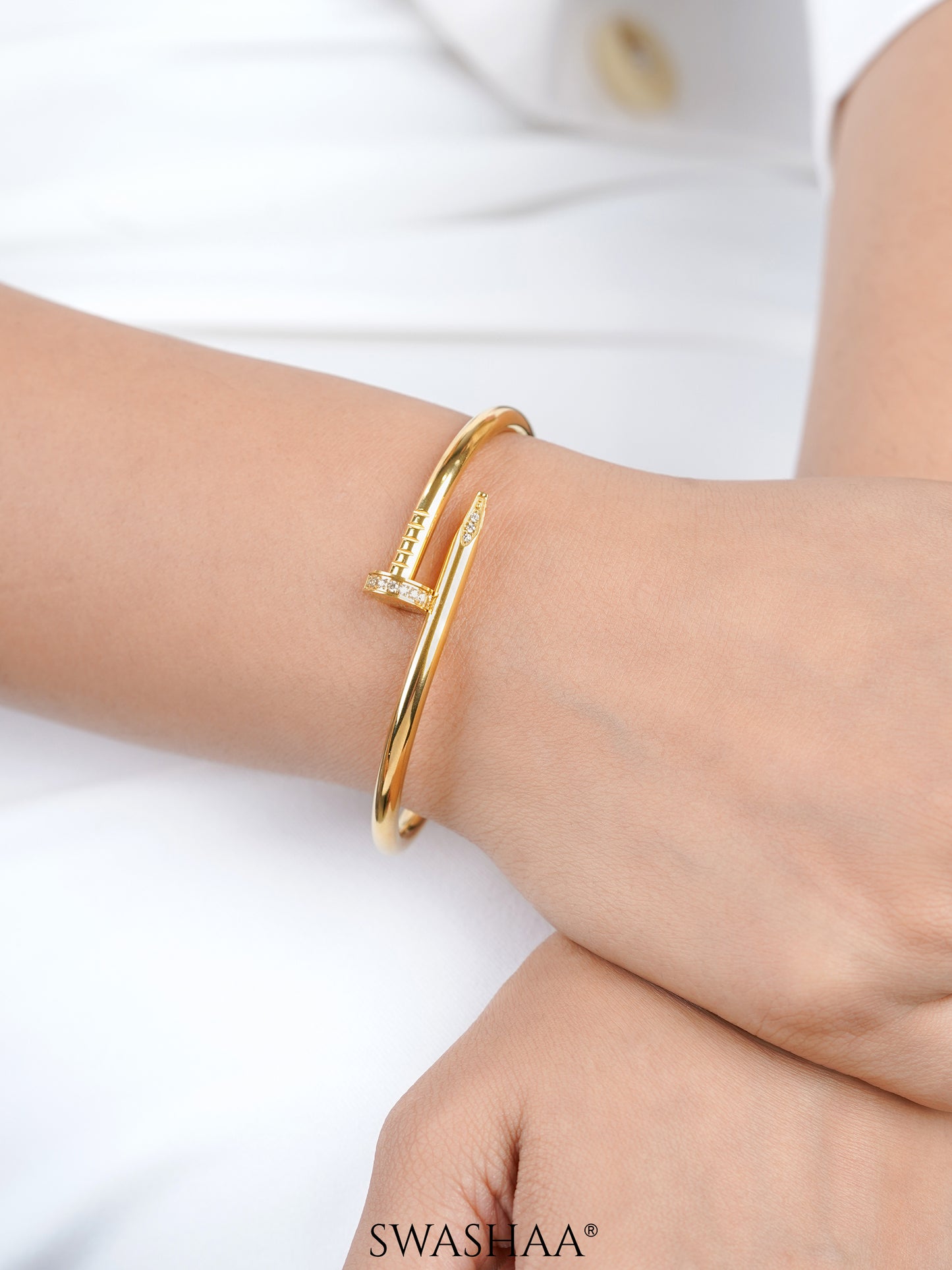 Zayden Diamond Nail 18K Gold Plated Band Bracelet