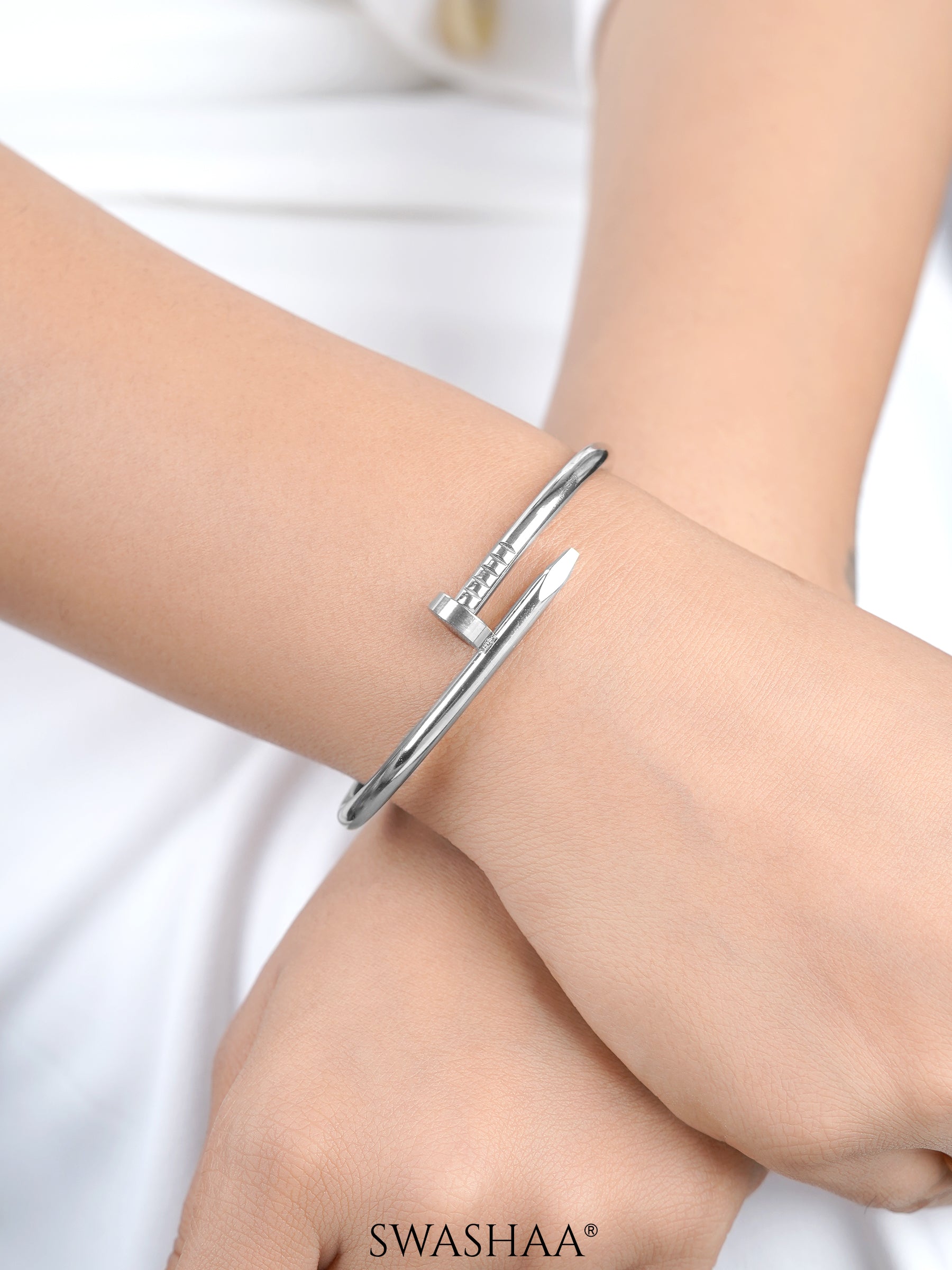 Zayden Solid Nail Silver Band Bracelet